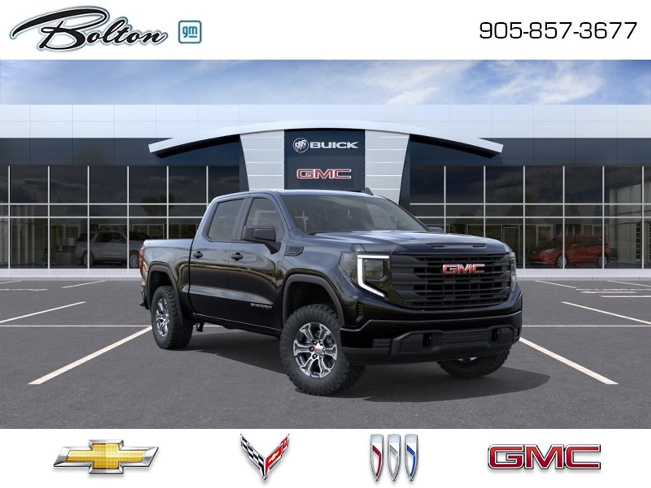 <b>Bedliner, Bed Liner, Power Seat!</b><br> <br> Astoundingly advanced and exceedingly premium, this 2026 GMC Sierra 1500 is designed for pickup excellence.<br> <br>This 2026 GMC Sierra 1500 stands out in the midsize pickup truck segment, with bold proportions that create a commanding stance on and off road. Next level comfort and technology is paired with its outstanding performance and capability. Inside, the Sierra 1500 supports you through rough terrain with expertly designed seats and robust suspension. This amazing 2026 Sierra 1500 is ready for whatever.<br> <br>This Onyx Black Crew Cab 4X4 pickup has an Automatic transmission and is powered by a 355HP 5.3L 8 Cylinder Engine. <br> <br> Our Sierra 1500s trim level is Pro. This trim features GMC Pro Safety brings advanced confidence to every drive, offering features like Forward Collision Alert, Lane Keep Assist, Automatic Emergency Braking, and IntelliBeam. A bold exterior pairs LED projector headlamps, chrome bumpers, and CornerStep rear bumper with practical touches like 12 fixed cargo tie-downs and a fully boxed frame. Inside, drivers get a straightforward and durable cabin with a 7-inch touchscreen, wireless Apple CarPlay and Android Auto, Wi-Fi hotspot capability, and convenient split-bench seating with under-seat storage, while a standard HD Rear Vision Camera and stability control add everyday assurance. This vehicle has been upgraded with the following features: Bedliner, Bed Liner, Power Seat.<br><br> <br>To apply right now for financing use this link: <a href=http://www.boltongm.ca/?https://CreditOnline.dealertrack.ca/Web/Default.aspx?Token=44d8010f-7908-4762-ad47-0d0b7de44fa8&Lang=en target=_blank>http://www.boltongm.ca/?https://CreditOnline.dealertrack.ca/Web/Default.aspx?Token=44d8010f-7908-4762-ad47-0d0b7de44fa8&Lang=en</a><br> <br/><br>At Bolton Motor Products, we offer new Chevrolet, Cadillac, Buick, GMC cars and trucks in Bolton, along with used cars, trucks and SUVs by top manufacturers. Our sales staff will help you find that new or used car you have been searching for in the Bolton, Brampton, Nobleton, Kleinburg, Vaughan, & Maple area. o~o