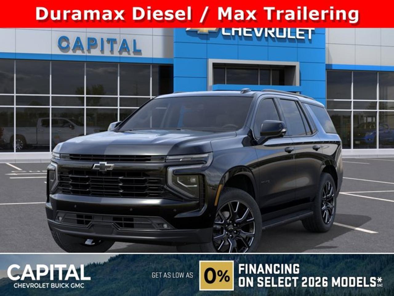 This Chevrolet Tahoe boasts a Turbocharged Diesel I6 3.0L/ engine powering this Automatic transmission. ENGINE, DURAMAX 3.0L TURBO-DIESEL (305 hp [227 kW] @ 3750 rpm, 495 lb-ft of torque [671 Nm] @ 2750 rpm), Wireless Phone Charging, for portable devices, Wireless Apple CarPlay/Wireless Android Auto.* This Chevrolet Tahoe Features the Following Options *Wipers, front intermittent, Rainsense, Wiper, rear intermittent with washer, Windshield, solar absorbing, Windows, power with rear Express-Down, Window, power with front passenger Express-Up/Down, Window, power with driver Express-Up/Down, Wi-Fi Hotspot capable (Terms and limitations apply. See onstar.ca or dealer for details.), Wheels, 22 x 9 (55.9 cm x 22.9 cm) bright machined High-Gloss Black painted (Includes (SFE) wheel locks, LPO.), Wheel, full-size spare, 17 (43.2 cm) steel, Warning tones headlamp on, driver and right-front passenger seat belt unfasten and turn signal on.* Stop By Today *For a must-own Chevrolet Tahoe come see us at Capital Chevrolet Buick GMC Inc., 13103 Lake Fraser Drive SE, Calgary, AB T2J 3H5. Just minutes away!