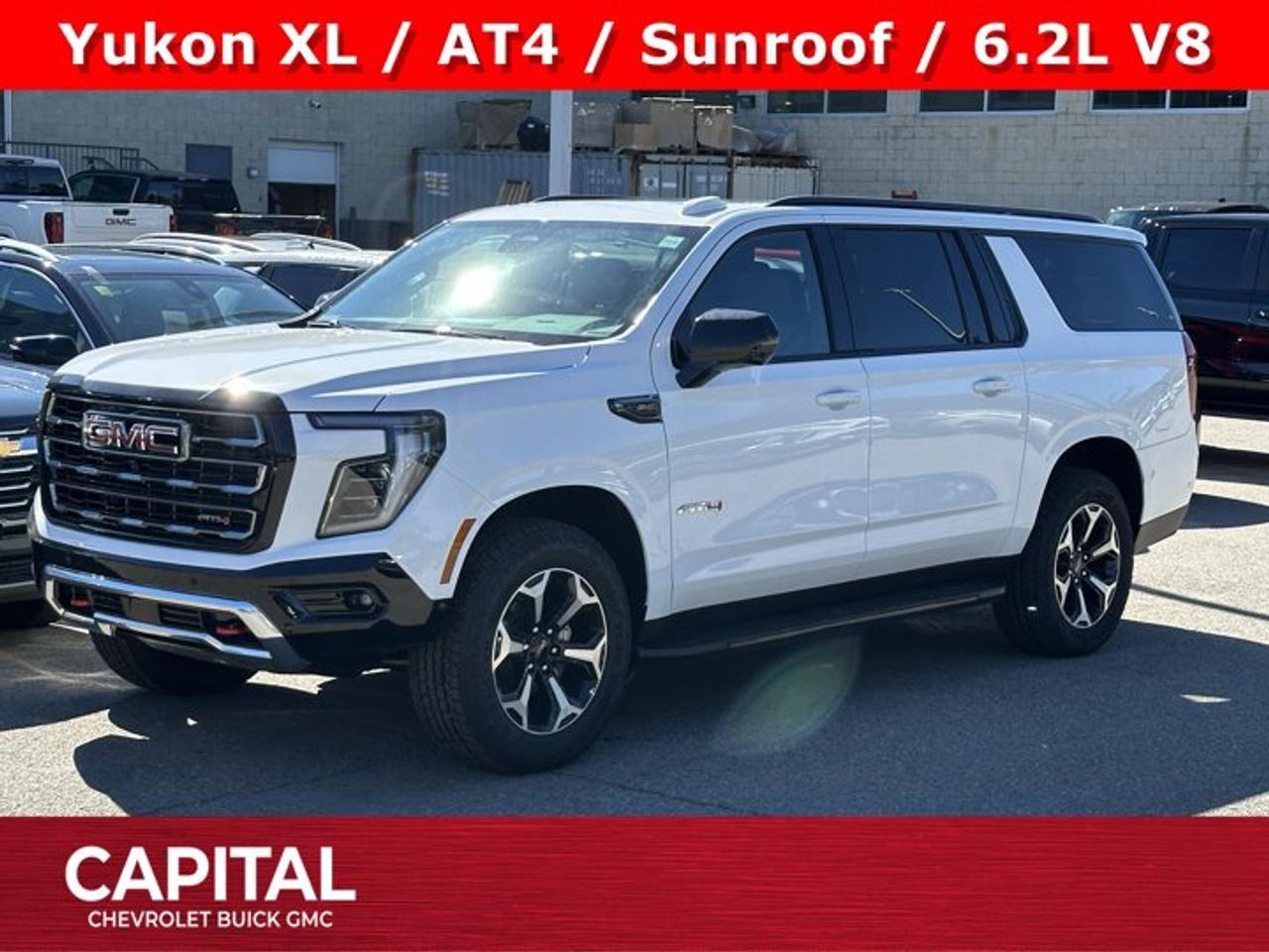 This GMC Yukon XL delivers a Gas V8 6.2L/ engine powering this Automatic transmission. ENGINE, 6.2L ECOTEC3 V8 with Dynamic Fuel Management, Direct Injection and Variable Valve Timing, includes aluminum block construction (420 hp [313 kW] @ 5600 rpm, 460 lb-ft of torque [624 Nm] @ 4100 rpm), Wireless Phone Charging, for portable devices, Wireless Apple CarPlay/Wireless Android Auto.*This GMC Yukon XL Comes Equipped with These Options *Wipers, front intermittent, Rainsense, Wiper, rear intermittent, Windows, power, rear with Express-Down, Window, power with front passenger Express-Up/Down, Window, power with driver Express-Up/Down, Wi-Fi Hotspot capable (Terms and limitations apply. See onstar.ca or dealer for details.), Wheels, 20 x 9 (50.8 cm x 22.9 cm) machined and painted Carbon Flash Metallic, Wheel, full-size spare, 17 (43.2 cm) steel, Warning tones headlamp on, driver and right-front passenger seat belt unfasten and turn signal on, Visors, driver and front passenger illuminated vanity mirrors.* Stop By Today *For a must-own GMC Yukon XL come see us at Capital Chevrolet Buick GMC Inc., 13103 Lake Fraser Drive SE, Calgary, AB T2J 3H5. Just minutes away!
