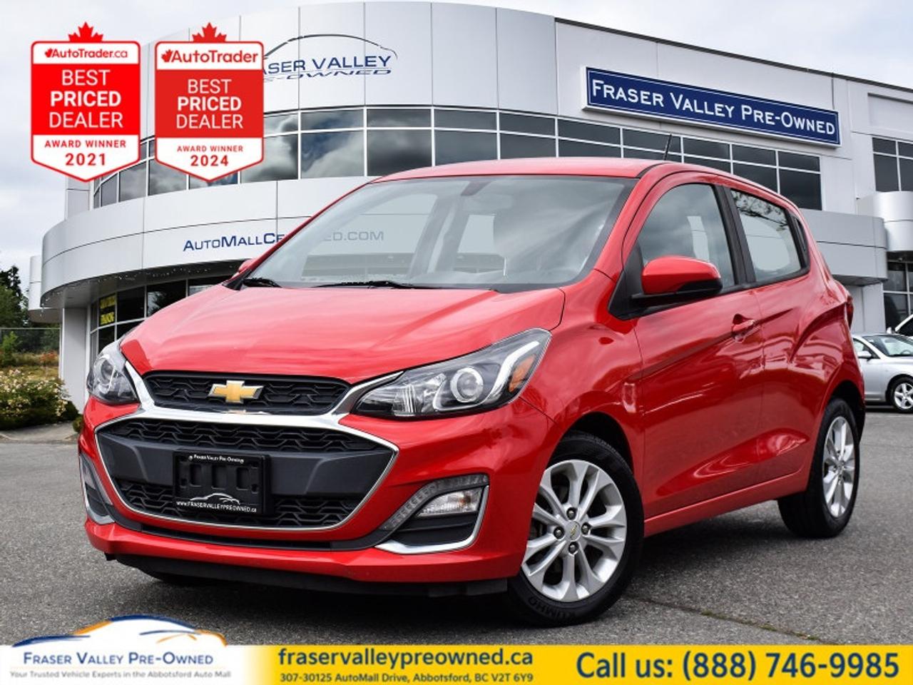 2022 CHEVROLET SPARK 1LT - ONE OWNER - LOCAL BC - APPLE CARPLAY - 95,758 KM
One owner BC car, Apple CarPlay, Android Auto, backup camera, Wi-Fi hotspot, OnStar, cruise control
 
Fraser Valley Pre-Owned is proud to present this 2022 Chevrolet Spark 1LT in Red Hot over black - a one owner, local BC hatchback with 95,758 km and ten documented service records maintained consistently throughout its life. The Spark 1LT hits the sweet spot for city and commuter buyers: fuel-sipping 1.4L engine, CVT automatic, a 7 touchscreen with Apple CarPlay and Android Auto, built-in 4G LTE Wi-Fi hotspot, OnStar, backup camera, cruise control, SiriusXM, Bluetooth, remote keyless entry, and aluminum wheels. It parks anywhere, costs almost nothing to run, and has more technology than cars twice its size. For a first car, a city commuter, or a second vehicle that actually makes sense financially - this Spark delivers exactly what it promises.
 
Highlights
 
1LT trim
1.4L 4-cylinder engine
CVT automatic transmission
One owner
7 colour touchscreen
Apple CarPlay
Android Auto
Chevrolet MyLink
Built-in 4G LTE Wi-Fi hotspot
OnStar with Chevrolet Connected Access
SiriusXM satellite radio
Bluetooth streaming audio
Backup camera
Cruise control
Steering wheel audio controls
Remote keyless entry
Air conditioning
Aluminum wheels
LED signature lighting
60/40 split rear seat
Power windows and door locks
 
Restoration Notes
 
One owner. Local BC vehicle with Normal title branding throughout. Carfax shows a front-end collision from October 2023 that was fully repaired through ICBC - the car has been on the road and maintained consistently ever since, with seven additional service records after the incident including regular oil changes and inspections right through to October 2025. Paint, fit, and finish are solid. Priced to reflect the history transparently - what you see is what you get, and the price accounts for it. Serviced and inspected to Fraser Valley Automall standards before hitting the lot.
 
Trades welcome.
Finance and warranty options available for all types of credit situations.
 
Dealership:
Fraser Valley Pre-Owned makes it easy to find a vehicle that fits your life and your budget. Were the only dedicated pre-owned store inside the Fraser Valley Automall, multiple-time AutoTrader Lowest Priced Dealer, and proud 2025 Canadian Consumer Choice Award recipients for Pre-Owned Auto Dealership of the Year. Small car, smart buy - come see it in person.
 
307-30125 Auto Mall Drive, Abbotsford, BC V2T 6Y9
Fraser Valley Automall
www.fraservalleypreowned.ca
 
All finance/lender options available - cash purchases welcome
 
 
To apply right now for financing use this link: https://www.fraservalleypreowned.ca/abbotsford-car-loan-application-british-columbia
 

| Our Quality Guarantee: We maintain the highest standard of quality that is required for a Pre-Owned Dealership to operate in an Auto Mall. We provide an independent 360-degree inspection report through licensed 3rd Party mechanic shops. Thus, our customers can rest assured each vehicle will be a reliable, and responsible purchase.  |  Purchase Disclaimer: Your selected vehicle may have a differing finance and cash prices. When viewing our vehicles on third party  marketplaces, please click over to our website to verify the correct price for the vehicle. The Sale Price on third party websites will always reflect the Finance Price of our vehicles. If you are making a Cash Purchase, please refer to our website for the Cash Price of the vehicle.  | All prices are subject to and do not include, a $995 Finance Fee, a $995 Document Fee, and a $499 GPS Lot Pack. VSA Security Fee of $10 is applicable as we are a Certified VSA Dealer (#40190).  These fees as well as taxes, are included in all listed listed payment quotes. Please speak with Dealer for full details and exact numbers.  o~o