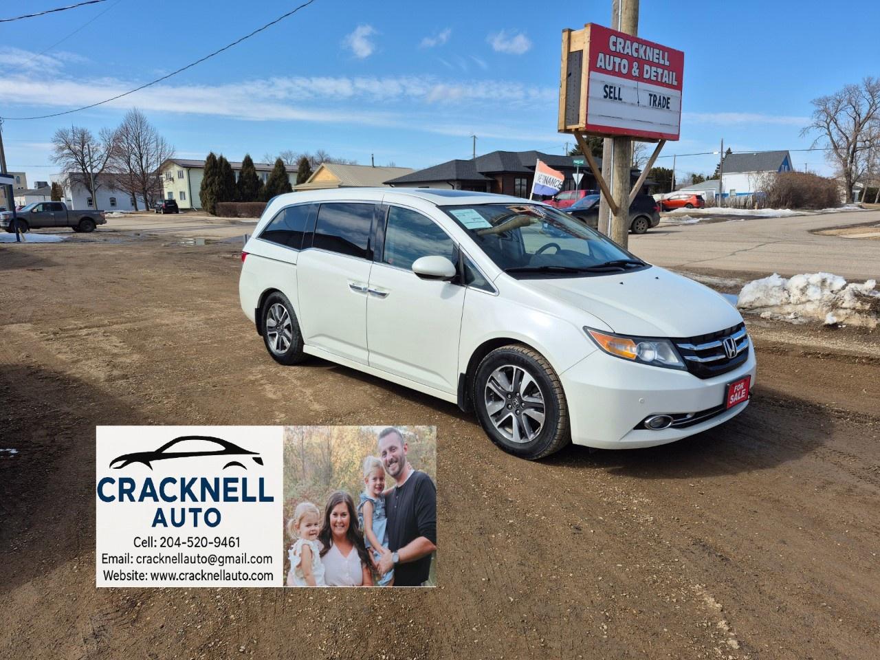 <p>2015 Honda Odyssey Touring (DVD & Navigation) - Clean Title/ Fresh Safety - $197 Bi-Weekly + Tax</p><p><span style=color:rgb( 15 , 15 , 15 )>﻿Located in Carberry, but capable of bringing to Brandon. Priced to Sell! Carfax Available</span></p><ul><li><p>Heated Leather Seats</p></li><li><p>Power-adjustable front seats</p></li><li><p>Tri-zone automatic climate control to keep everyone comfortable</p></li><li><p>Built-in Blu-ray/DVD player with a ceiling-mounted screen for rear passengers</p></li><li><p>Power sliding doors and power tailgate</p></li><li><p>HondaLink infotainment with an 8-inch touchscreen</p></li><li><p>Rear-view camera with dynamic guidelines</p></li><li><p>Fresh Safety and service </p></li><li><p>Local Trade In</p></li></ul><p>Financing Available/ Warranty Available /Trades Welcome /<span style=color:rgb( 15 , 15 , 15 )>delivery available.</span></p><p></p><p>Toll-free call/text<u> 1-204-520-9461</u></p><p></p><p>Dealer #5905</p><p></p><p><strong>Vehicle available for dealer trading, perfect subprime car</strong></p><p></p><p>Treaty cards accepted - 7 Day insurances available</p>