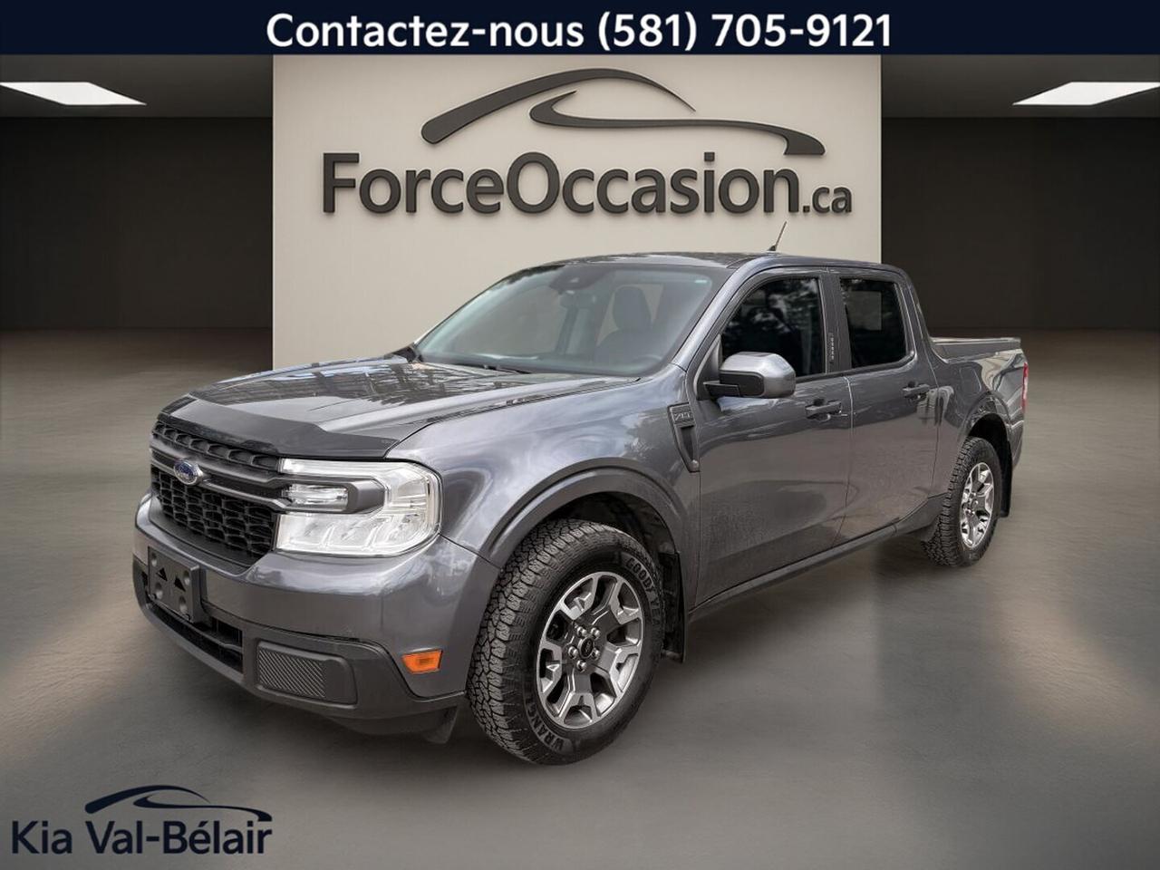 Très propre // Inspecté en 135 points

Le Ford Maverick XLT 2022 proposé chez Kia Val-Bélair à Québec est un camion compact à 4 portes qui mise sur une mécanique turbo de 2,0 litres, une transmission automatique à 8 vitesses et un rouage AWD. Avec 104 344 km à lodomètre, il présente une configuration pratique, une couleur grise extérieure et un habitacle noir bien adapté à lusage quotidien.

CARACTÉRISTIQUES DU MAVERICK XLT * AWD * TURBO * CAMÉRA * CARPLAY * VOLANT CHAUFF *
»» Moteur turbo de 2,0 litres de 250 chevaux
»» Rouage AWD pour traction accrue sur chaussée variable
»» Transmission automatique à 8 rapports
»» Caméra de recul déjà incluse sur ce véhicule

CARACTÉRISTIQUES DU CAMION

»» Capacité de remorquage maximale de 907 kg
»» Format compact pratique en ville et au travail
»» Cabine à 4 portes pour accès facile
»» Pneu de secours inclus pour plus de tranquillité

CARACTÉRISTIQUES DE SÉCURITÉ AVANCÉES

»» Caméra de recul pour manoeuvres plus simples
»» Contrôle de stabilité inclus de série
»» Freins antiblocage avec système ABS
»» Coussins gonflables latéraux et latéraux de tête

PERFORMANCE ET EFFICACITÉ

»» Moteur 2,0 litres turbo à essence
»» Puissance annoncée de 250 chevaux
»» Transmission automatique à 8 vitesses
»» Direction assistée pour conduite plus légère

CONFORT

»» Climatisation avant pour la saison estivale
»» Contrôle automatique de la température inclus
»» Volant réglable pour meilleure position de conduite
»» Régulateur de vitesse utile sur autoroute

TECHNOLOGIE ET CONNECTIVITÉ

»» Intégration Bluetooth pour appels mains libres
»» Commandes audio pratiques au volant
»» Point daccès WiFi intégré au véhicule
»» Rétroviseurs électriques et vitres électriques

ESPACE DE CHARGEMENT

»» Configuration camion utile pour objets encombrants
»» 4 portes pour accès facile à bord
»» Vitres teintées pour plus dintimité
»» Habitacle noir sobre et facile à agencer

RÉCOMPENSES ET RECONNAISSANCES

»» Camion nord-américain de lannée, North American Car, Utility and Truck, 2022
»» Meilleur achat camion compact, Le Guide de lauto, 2022

APPRÉCIÉ DES AUTRES PROPRIÉTAIRES

»» Format facile à stationner au quotidien
»» Moteur turbo vif pour les dépassements
»» Conduite stable grâce au rouage AWD
»» Polyvalence appréciée entre travail et loisirs

GARANTIE

»» Garantie légale seulement
»» Garantie dusage
»» Garantie de durée raisonnable
»» Garantie contre les vices cachés

Ce Ford Maverick XLT 2022 usagé convient bien à lacheteur qui cherche un camion plus facile à vivre quun format pleine grandeur, sans perdre les avantages dune caisse et dune capacité de remorquage utile. Son moteur turbo de 250 chevaux, sa transmission automatique à 8 vitesses, sa caméra de recul, son Bluetooth, ses sièges chauffants mentionnés dans la version annoncée et son rouage AWD en font un choix pertinent pour le climat de Québec et les besoins variés de tous les jours.

Le NIV de ce Ford Maverick XLT * AWD * TURBO * CAMÉRA * CARPLAY * VOLANT CHAUFF * 2022 est le 3FTTW8F97NRA68092 .

Garantie prolongée disponible, livraison en 48h