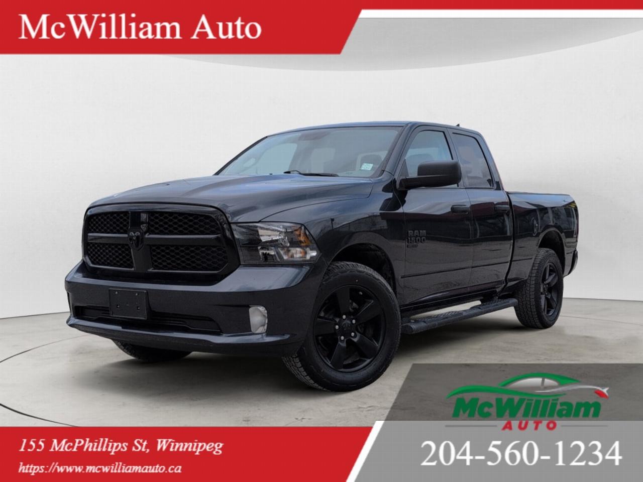<br> MECHANICAL / PERFORMANCE<br data-start=in.24in. data-end=in.27in. /> 3.6L Pentastar VVT V6 engine<br data-start=in.55in. data-end=in.58in. /> 8 speed TorqueFlite automatic transmission<br data-start=in.100in. data-end=in.103in. /> 4x4 drivetrain<br data-start=in.117in. data-end=in.120in. /> Electronic shift-on-the-fly part-time transfer case<br data-start=in.171in. data-end=in.174in. /> 3.21 rear axle ratio<br data-start=in.194in. data-end=in.197in. /> Engine oil cooler<br data-start=in.214in. data-end=in.217in. /> Auxiliary transmission oil cooler<br data-start=in.250in. data-end=in.253in. /> Active grille shutters<br data-start=in.275in. data-end=in.278in. /> Flex-Fuel capability<br data-start=in.298in. data-end=in.301in. /> 730-amp maintenance-free battery<br data-start=in.333in. data-end=in.336in. /> Engine block heaterSAFETY<br data-start=in.365in. data-end=in.368in. /> Advanced multistage front air bags<br data-start=in.402in. data-end=in.405in. /> Supplemental side curtain air bags<br data-start=in.439in. data-end=in.442in. /> Supplemental side air bags<br data-start=in.468in. data-end=in.471in. /> Front seat-mounted side air bags<br data-start=in.503in. data-end=in.506in. /> 4-wheel anti-lock disc brakes<br data-start=in.535in. data-end=in.538in. /> Electronic Stability Control<br data-start=in.566in. data-end=in.569in. /> Tire pressure monitoring system<br data-start=in.600in. data-end=in.603in. /> ParkView rear back-up camera<br data-start=in.631in. data-end=in.634in. /> Sentry Key engine immobilizer<br data-start=in.663in. data-end=in.666in. /> Locking tailgate<br data-start=in.682in. data-end=in.685in. /> Automatic headlamps<br data-start=in.704in. data-end=in.707in. /> Variable intermittent windshield wipersTECHNOLOGY / INFOTAINMENT<br data-start=in.775in. data-end=in.778in. /> Uconnect 4C with 8.4-inch touchscreen display<br data-start=in.823in. data-end=in.826in. /> Apple CarPlay capability<br data-start=in.850in. data-end=in.853in. /> Android Auto integration<br data-start=in.877in. data-end=in.880in. /> Bluetooth hands-free communication with audio streaming<br data-start=in.935in. data-end=in.938in. /> SiriusXM satellite radio with 1-year subscription<br data-start=in.987in. data-end=in.990in. /> SiriusXM Guardian services (1-year subscription)<br data-start=in.1038in. data-end=in.1041in. /> Media hub with USB ports and auxiliary input<br data-start=in.1085in. data-end=in.1088in. /> Remote USB port<br data-start=in.1103in. data-end=in.1106in. /> 6-speaker audio systemCOMFORT / INTERIOR<br data-start=in.1150in. data-end=in.1153in. /> Cloth front 40/20/40 split bench seat<br data-start=in.1190in. data-end=in.1193in. /> Black / Diesel Grey interior<br data-start=in.1221in. data-end=in.1224in. /> Dual-zone automatic climate control<br data-start=in.1259in. data-end=in.1262in. /> Air conditioning<br data-start=in.1278in. data-end=in.1281in. /> Cruise control<br data-start=in.1295in. data-end=in.1298in. /> Power windows with one-touch up/down<br data-start=in.1334in. data-end=in.1337in. /> Power door locks<br data-start=in.1353in. data-end=in.1356in. /> Remote keyless entry<br data-start=in.1376in. data-end=in.1379in. /> Tilt steering column<br data-start=in.1399in. data-end=in.1402in. /> Manual seat adjustment<br data-start=in.1424in. data-end=in.1427in. /> Front and rear floor mats<br data-start=in.1452in. data-end=in.1455in. /> Carpet floor covering<br data-start=in.1476in. data-end=in.1479in. /> Rear underseat storage<br data-start=in.1501in. data-end=in.1504in. /> Rear dome lamp<br data-start=in.1518in. data-end=in.1521in. /> Driver and passenger assist handles<br data-start=in.1556in. data-end=in.1559in. /> Rearview day/night mirror<br data-start=in.1584in. data-end=in.1587in. /> 12-volt auxiliary power outletEXTERIOR / STYLING<br data-start=in.1639in. data-end=in.1642in. /> Maximum Steel Metallic exterior<br data-start=in.1673in. data-end=in.1676in. /> Night Edition package<br data-start=in.1697in. data-end=in.1700in. /> 20x8-inch semi-gloss black aluminum wheels<br data-start=in.1742in. data-end=in.1745in. /> Body-colour front fascia<br data-start=in.1769in. data-end=in.1772in. /> Body-colour rear bumper with step pads<br data-start=in.1810in. data-end=in.1813in. /> Body-colour grille with honeycomb insert<br data-start=in.1853in. data-end=in.1856in. /> Gloss black grille<br data-start=in.1874in. data-end=in.1877in. /> Black headlamp bezels<br data-start=in.1898in. data-end=in.1901in. /> Black exterior badging<br data-start=in.1923in. data-end=in.1926in. /> Black RAM tailgate badge<br data-start=in.1950in. data-end=in.1953in. /> Black 4x4 badge<br data-start=in.1968in. data-end=in.1971in. /> Fog lamps<br data-start=in.1980in. data-end=in.1983in. /> Tinted glass<br data-start=in.1995in. data-end=in.1998in. /> Quad-lens halogen headlamps<br data-start=in.2025in. data-end=in.2028in. /> 20x8-inch chrome-clad aluminum wheels (Wheel & Sound Group)OFF ROAD / CAPABILITY<br data-start=in.2112in. data-end=in.2115in. /> 4x4 capability<br data-start=in.2129in. data-end=in.2132in. /> 6.4 ft box<br data-start=in.2142in. data-end=in.2145in. /> 4-pin wiring harnessDealer Permit No.4611<br data-start=in.2188in. data-end=in.2191in. /> Stock Number#4829<br data-start=in.2208in. data-end=in.2211in. /> McWilliam Auto, 155 McPhillips Street, Winnipeg MBIMPORTANT DISCLAIMER: This vehicle is a used vehicle, all the features and information may not be accurate from the descriptions above, please check the vehicle in person and confirm for your