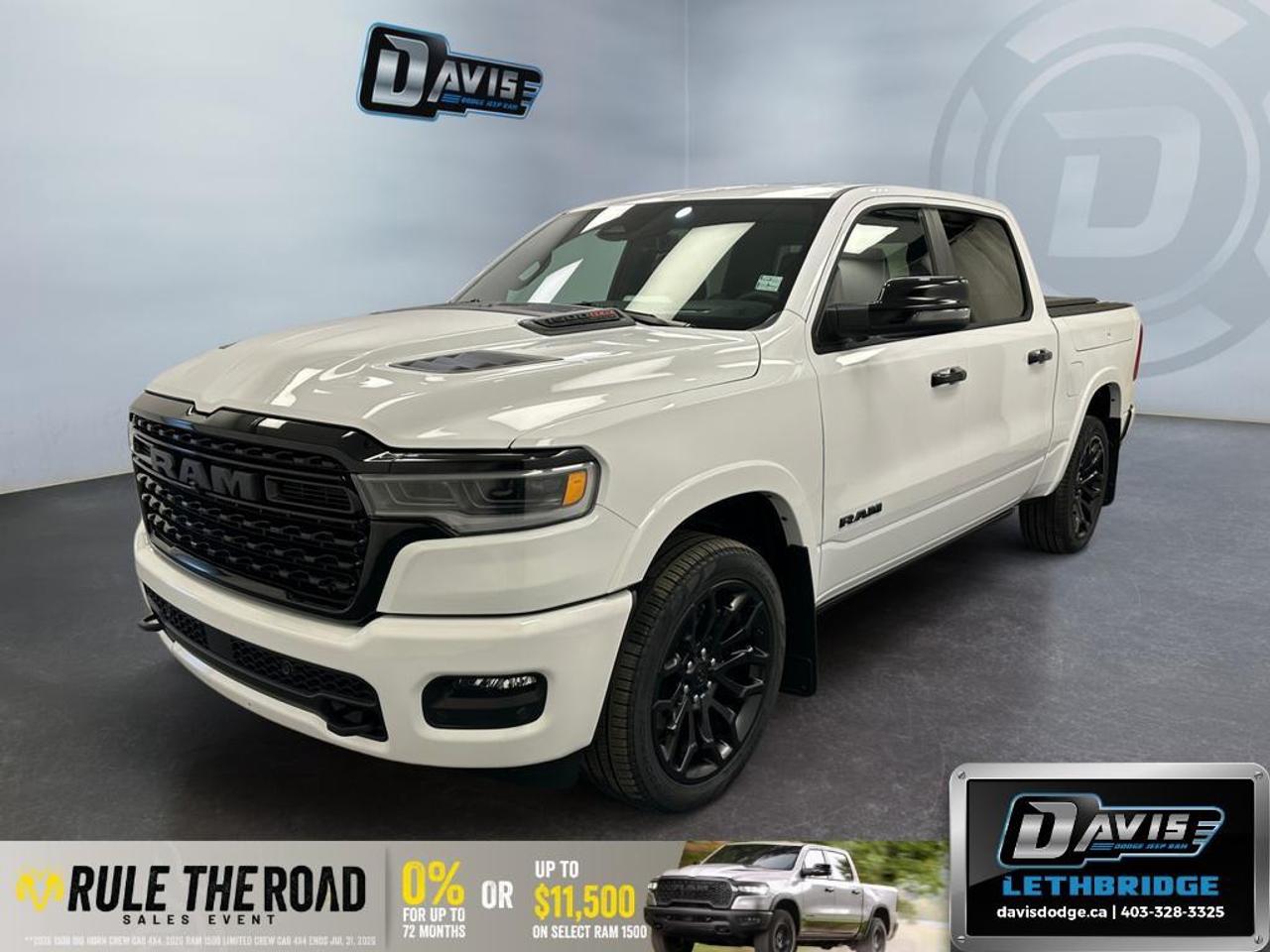 <p><strong>Ram 1500 Limited 4x4 Crew Cab 5'7" Box</strong></p><p>Step into the future with this <strong>2026 Ram 1500 Limited</strong> in a striking white finish. With a robust <strong>4x4 drivetrain</strong> and precision handling, this truck is designed to tackle any terrain.</p><p><strong>Interior Features:</strong></p><ul><li>Luxurious red leather seats with both heated and cooled functions for front and rear</li><li>Adaptive Cruise Control for enhanced driving comfort</li><li>Premium audio system for an immersive sound experience</li><li>Navigation system along with a large 14.4" touchscreen display</li><li>Smart device integration and Wi-Fi hotspot for seamless connectivity</li></ul><p><strong>Exterior Features:</strong></p><ul><li>Bold 22" Black-Painted Aluminum wheels</li><li>Multi-Function Tailgate with remote release capabilities</li><li>Panoramic sunroof for an expansive view</li><li>Black exterior accents with unique badging for a distinctive look</li><li>Running boards and a RamBox Cargo Management System for added convenience</li></ul><p><strong>Technology & Safety Features:</strong></p><ul><li>Advanced Surround View Camera System and Digital Rearview Mirror</li><li>Hands-Free Active Driving Assist System</li><li>Innovative Traffic Sign Recognition and Intersection Collision Assist</li><li>Drowsy Driver Detection and Evasive Steer Assist for added safety</li><li>Convenient Smartphone As A Key technology</li></ul><p>This remarkable truck is perfect for adventure-seekers and those who demand the best in luxury and functionality. Dont wait! Reach out to Davis Dodge Lethbridge today to learn more about how you can make this stunning Ram 1500 Limited yours.</p>