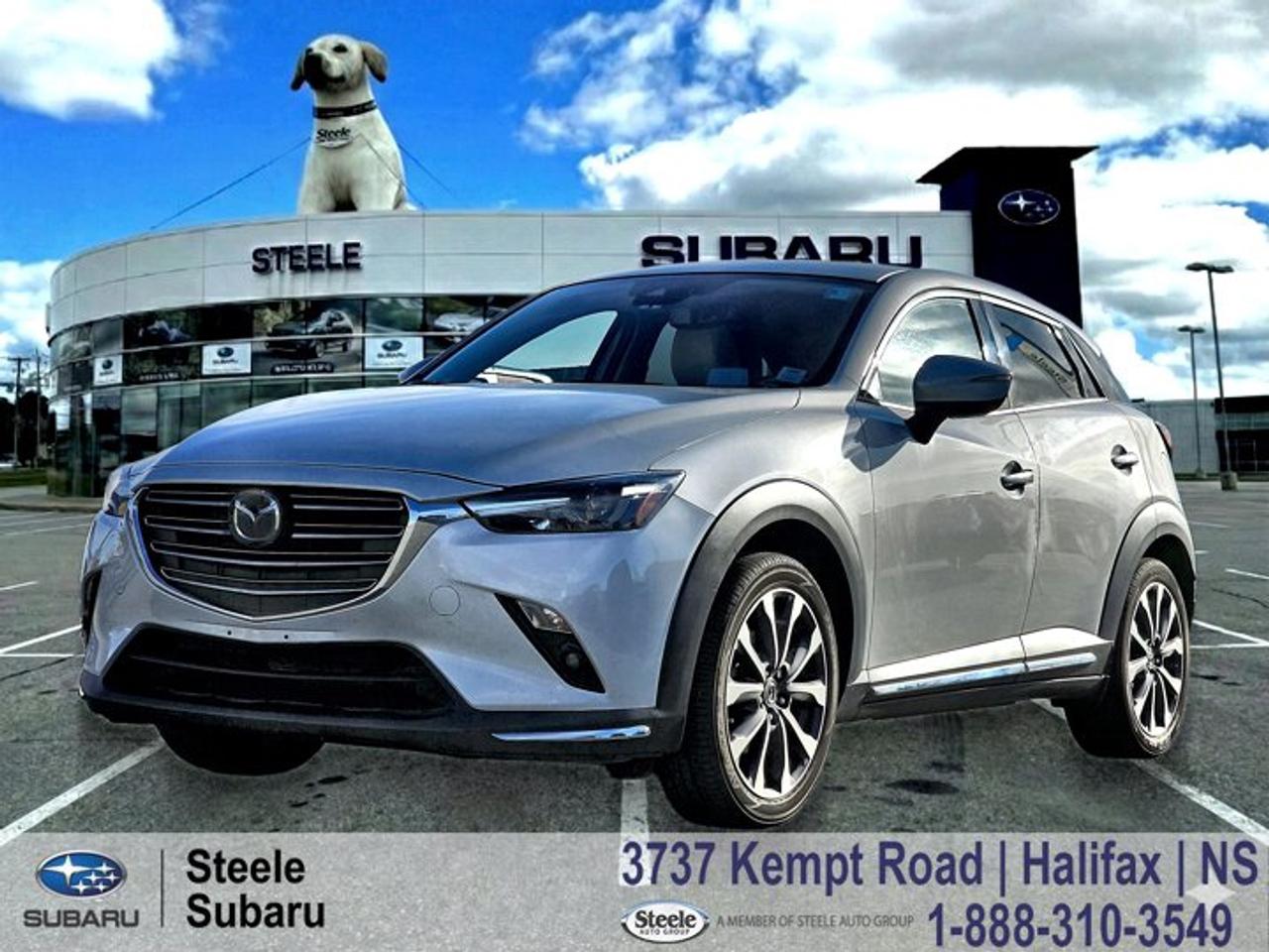 2019 Mazda CX-3 GT | i-ACTIV AWD | Leather Interior | Heated Seats | Advanced SafetyA compact AWD crossover that fits effortlessly into Halifax life, from easy Bedford Basin commutes to sunny summer drives out Highway 102 when the fog finally clears. The CX-3 GT feels nimble around town while still offering the confidence you want for changing Maritime weather.As the top trim in the CX-3 lineup, the GT adds comfort and refinement to Mazdas sporty, driver-focused feel. Power comes from the responsive 2.0L SKYACTIV-G engine paired with a smooth automatic transmission and Mazdas i-ACTIV All-Wheel Drive, delivering confident traction and predictable handling on city streets and rural backroads alike. The driving character is composed and engaging, with quick steering and a stable ride that works well for daily use. This vehicle is a low-mileage local trade-in with a clean Carfax report, offering reassuring ownership history and strong overall value for someone looking for a well-kept, all-season crossover.Performance & Safety2.0L SKYACTIV-G four-cylinder engineAutomatic transmissionMazda i-ACTIV All-Wheel DriveBlind Spot MonitoringRear Cross Traffic AlertForward Collision WarningDynamic Stability Control and Traction ControlComfort & TechHeated front seatsLeather-appointed seating surfacesMazda Connect infotainment systemKeyless entry with push-button startAutomatic climate controlPower sunroofPower drivers seatTo see how this CX-3 GT fits your everyday driving, contact Steele Subaru in Halifax to schedule a test drive. Its a great match for enjoying Nova Scotias warmer months with confidence and comfort.STEELE CERTIFIEDThis vehicle is Steele Certified, having successfully passed a comprehensive 85-Point Inspection to ensure quality and peace of mind. A current service and Nova Scotia Motor Vehicle Inspection (MVI) has been completed, so its ready for the road. We also provide a Carfax Vehicle History Report for full transparency. Buy with confidence knowing this vehicle has been thoroughly checked by our factory-trained technicians. Trade-ins are always welcome, and were here to help make your next vehicle purchase smooth and worry-free.Ask us about flexible financing or extended warranty options.CARFAX Canada No Reported Accidents All Wheel Drive, 7 Speakers, Alloy wheels, AppLink/Apple CarPlay and Android Auto, Auto High-beam Headlights, Heads-Up Display, Heated front seats, Memory seat, Nappa Leather, Nappa Package, Package NP01 w/Nappa Package, Power driver seat, Power moonroof, Radio: AM/FM/HD w/Navigation.