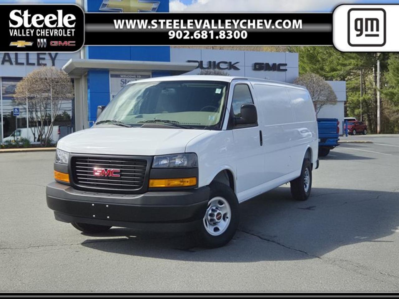 WORK VAN PREFERRED EQUIPMENT GROUP includes standard equipment, TRANSMISSION, 8-SPEED AUTOMATIC, HEAVY-DUTY, ELECTRONICALLY CONTROLLED with overdrive and tow/haul mode. Includes Cruise Grade Braking, Powertrain Grade Braking, and Tap-Up/Tap-Down Driver Shift Control, SEATS, FRONT BUCKET WITH CUSTOM CLOTH TRIM head restraints and inboard armrests Includes (BA3) console with swing-out storage bin.), SEATING ARRANGEMENT, DRIVER AND FRONT PASSENGER HIGH-BACK BUCKETS with head restraints and vinyl or cloth trim (STD), REAR AXLE, 3.42 RATIO, LPO, BLUETOOTH PHONE CONNECTION KIT (upfitter/dealer-installed). Plug and Play kit works with in-vehicle radio to add Bluetooth calling and music streaming., ENGINE, 6.6L V8 with Direct Injection and Variable Valve Timing, gasoline, (401 hp [299 kW] @ 5200 rpm, 464 lb-ft of torque [629 N-m] @ 4000 rpm) Includes external engine oil cooler., DOOR, SWING-OUT PASSENGER-SIDE, 60/40 SPLIT (STD), DIFFERENTIAL, HEAVY-DUTY LOCKING REAR, BATTERY, HEAVY-DUTY 770 COLD-CRANKING AMPS, MAINTENANCE-FREE with rundown protection and retained accessory power. This GMC Savana Cargo Van has a powerful Gas V8 6.6L/ engine powering this Automatic transmission.*This GMC Savana Cargo Van BASE Has Everything You Want *AUDIO SYSTEM, AM/FM STEREO WITH MP3 PLAYER seek-and-scan, digital clock, TheftLock, random select, auxiliary jack and 2 front door speakers (STD), ALTERNATOR, 150 AMPS, Wipers, front intermittent wet-arm with pulse washers, Wheels, 4 - 16 x 6.5 (40.6 cm x 16.5 cm) steel includes Grey centre caps and steel spare, Warning tones, headlamp on and key-in-ignition, Visors, driver and front passenger, vinyl, Tow/haul mode selector, instrument panel-mounted, Tires, rear LT245/75R16E all-season, blackwall, Tires, front LT245/75R16E all-season, blackwall, Tire, spare LT245/75R16 all-season, blackwall located at rear underbody of vehicle, Tire Pressure Monitoring System (does not apply to spare tire), Theft-deterrent system, vehicle, PASS-Key III, Suspension, rear hypoid drive axle with multi-leaf springs, Suspension, front independent with coil springs and stabilizer bar, Steering, power, Steering wheel, steel sleeve column with theft-deterrent locking feature, Black, Rear wheel drive, Rear Vision Camera display integrated into rearview mirror (Display included with (DRJ) inside rearview mirror.), Rear axle, 3.42 ratio (Reference the Engine/Axle page for availability.), Power outlets, 2 auxiliary on engine console cover with covers, 12-volt.* Stop By Today *Come in for a quick visit at Steele Valley Chevrolet Buick GMC Cadillac, 9184 Commercial Street, New Minas, NS, NS B4N3V9 to claim your GMC Savana Cargo Van!*Disclaimer*Please verify all information with a Steele Valley representative.