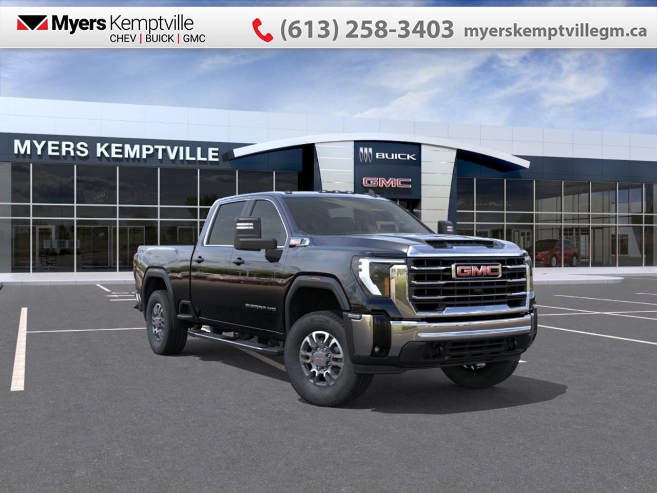 <b>Remote Start Package, 6 inch Chromed Tubular Assist Steps, Spray-On Bedliner, 18 inch Aluminum Wheels, Power Mirrrors!</b><br> <br> At Myers, we believe in giving our customers the power of choice. When you choose to shop with a Myers Auto Group dealership, you dont just have access to one inventory, youve got the purchasing power of an entire auto group behind you!<br> <br> SPECIAL! EMPLOYEE PRICING ON NOW! Was $101938. Now $92894! $9044 discount until Aug 31!  <br> <br/>This immensely capable 2026 GMC 2500HD has everything youre looking for in a heavy-duty truck.<br> <br>This 2026 GMC 2500HD is highly configurable work truck that can haul a colossal amount of weight thanks to its potent drivetrain. This truck also offers amazing interior features that nestle occupants in comfort and luxury, with a great selection of tech features. For heavy-duty activities and even long-haul trips, the 2500HD is all the truck youll ever need.<br> <br>This Onyx Black sought after diesel Crew Cab 4X4 pickup has an Automatic transmission and is powered by a 470HP 6.6L 8 Cylinder Engine. <br> <br> Our Sierra 2500HDs trim level is SLE. This trim blends durability with comfort and modern technology, making it a versatile workhorse. Inside, the cabin features cloth seating with a split-bench design, a 13.4 GMC Premium Infotainment System with Google built-in, wireless Apple CarPlay and Android Auto, Bluetooth, Wi-Fi hotspot capability, and a 12.3 digital driver display. The exterior adds chrome bumpers, LED projector headlamps, signature LED taillamps, CornerSteps, integrated bed steps, and a power-locking EZ Lift tailgate. Trailering is simplified with an integrated Trailer Brake Controller, Hitch Guidance, multiple tie-downs, and power-adjustable heated trailering mirrors. The Sierra HD Pro Safety suite provides Forward Collision Alert, Lane Departure Warning, Automatic Emergency Braking, Front Pedestrian Braking, IntelliBeam auto high beams, Following Distance Indicator, Teen Driver technology, HD Rear Vision Camera, and StabiliTrak stability control. This vehicle has been upgraded with the following features: Remote Start Package, 6 inch Chromed Tubular Assist Steps, Spray-On Bedliner, 18 inch Aluminum Wheels, Power Mirrrors, SLE Convenience Package.<br><br> <br>To apply right now for financing use this link: <a href=https://www.myerskemptvillegm.ca/finance/ target=_blank>https://www.myerskemptvillegm.ca/finance/</a><br> <br/>Weve discounted this vehicle $9044. <br> Buy this vehicle now for the lowest bi-weekly payment of <b>$605.21</b> with $0 down for 84 months @ 4.99% APR O.A.C. ( Plus applicable taxes - **Rebates may not be applicable on all purchase types [cash, lease, or finance]. Eligibility and conditions may vary. Please see dealer for full details and confirmation of eligibility. ). Incentives expire 2026-08-31. See dealer for details. <br><br>Your journey to better driving experiences begins in our inventory, where youll find a stunning selection of brand-new Chevrolet, Buick, and GMC models. If youre looking to get additional luxuries at a wallet-friendly price, dont just pick pre-owned -- choose from our selection of over 300 Myers Approved used vehicles! Our incredible sales team will match you with the car, truck, or SUV thats got everything youre looking for, and much more. o~o