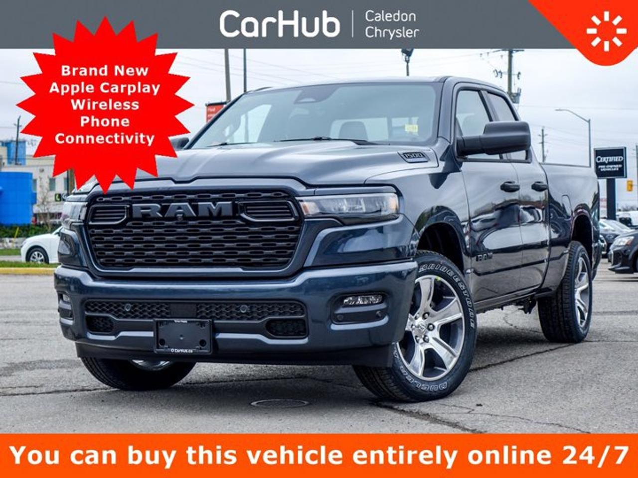 <p>This Ram 1500 Express 4x4 Quad Cab 64 Box has a strong Gas/Electric V-6 3.6 L/220 engine powering this Automatic transmission.</p><p> </p><p>This Ram 1500 Express 4x4 Quad Cab 64 Box Comes Equipped with These Options <br />8.4Display</p><p>Apple Carplay</p><p>Remote Start System</p><p>Adaptive Cruise Control</p><p>ParkView Backup Camera</p><p>Wireless Phone Connectivity</p><p>Mobile Hotspot Internet Access</p><p>Blind Spot Detection Blind Spot</p><p>Active Lane Management System Lane Keeping Assist</p><p>Active Lane Management System Lane Departure Warning</p><p>Engine: 3.6L Pentastar VVT V6 w/eTorque, Transmission: 8-Speed Automatic,Rear Power Sliding Window, Rear 60/40 Folding Seat, Front Centre Seat Cushion Storage, Black Grille w/Body-Colour Surround, Front LED Fog Lamps, Black Interior Accents, 3 Rear Seat Head Restraints, Body-Colour Front Bumper, Front Seat Back Map Pockets, Body-Colour Rear Bumper w/Step Pads,Wireless Phone Connectivity, Wheels: 20 x 9 Polished-Painted Aluminum, Voice Recorder, Variable Intermittent Wipers, Valet Function, Urethane Gear Shifter Material, Transmission w/Driver Selectable Mode, Trailer Wiring Harness.</p><p> </p><p>Drive Happy with CarHub<br />*** All-inclusive, upfront prices -- no haggling, negotiations, pressure, or games</p><p>*** Purchase or lease a vehicle and receive a $1000 CarHub Rewards card for service</p><p>*** All available manufacturer rebates have been applied and included in our sale price</p><p>*** Purchase this vehicle fully online on CarHub websites</p><p> </p><p>Transparency Statement<br />Online prices and payments are for finance purchases -- please note there is a $850 finance/lease fee. Cash purchases for used vehicles have a $2,350 surcharge (the finance price + $2,350), however cash purchases for new vehicles only have tax and licensing extra -- no surcharge. NEW vehicles priced at over $100,000 including add-ons or accessories are subject to the additional federal luxury tax. While every effort is taken to avoid errors, technical or human error can occur, so please confirm vehicle features, options, materials, and other specs with your CarHub representative. This can easily be done by calling us or by visiting us at the dealership. CarHub used vehicles come standard with 1 key. If we receive more than one key from the previous owner, we include them with the vehicle. Additional keys may be purchased at the time of sale. Ask your Product Advisor for more details. Payments are only estimates derived from a standard term/rate on approved credit. Terms, rates and payments may vary. Prices, rates and payments are subject to change without notice. Please see our website for more details.</p><br/><br/><p> This Ram 1500 boasts a Gas/Electric V-6 3.6 L/220 engine powering this Automatic transmission. WHEELS: 20 X 9 POLISHED-PAINTED ALUMINUM  (STD), TRANSMISSION: 8-SPEED AUTOMATIC  (STD), TIRES: 275/55R20 OWL ALL-SEASON  (STD). <p>This Ram 1500 Comes Equipped with These Options <br /> QUICK ORDER PACKAGE 23D EXPRESS  -inc: Engine: 3.6L Pentastar VVT V6 w/eTorque, Transmission: 8-Speed Automatic, 6-Month SiriusXM Radio Service, For More Info, Call 888-539-7474, SIRIUSXM Satellite Radio, Rear Power Sliding Window, Rear 60/40 Folding Seat, Front Centre Seat Cushion Storage, Black Grille w/Body-Colour Surround, Front LED Fog Lamps, Black Interior Accents, 3 Rear Seat Head Restraints, Body-Colour Front Bumper, Front Seatback Map Pockets, Body-Colour Rear Bumper w/Step Pads, Front & Rear Floor Mats , STEEL STANDARD HOOD, REAR WHEELHOUSE LINERS, FORGED BLUE METALLIC, ENGINE: 3.6L PENTASTAR VVT V6 W/ETORQUE  (STD), BLACK, CLOTH BENCH SEAT, 3.21 REAR AXLE RATIO  (STD), Wireless Phone Connectivity, Voice Recorder, Variable Intermittent Wipers. </p> <p>Drive Happy with CarHub<br>*** All-inclusive, upfront prices  no haggling, negotiations, pressure, or games*** Purchase or lease a vehicle and receive a $1000 CarHub Rewards card for service *** All available manufacturer rebates have been applied and included in our sale price*** Purchase this vehicle fully online on CarHub websites</p> <p>Transparency Statement<br>USED VEHICLES:Online prices and payments are for finance purchases  please note there is a $850 safety certification fee. if not Certified, then as per OMVIC Regulations the vehicle is deemed to be not drivable and Not Certified. Cash purchases for used vehicles have a $2,350 surcharge which includes the safety certification (the finance price + $2,350).NEW VEHICLES:New financed vehicles are subject to an $ 850 Processing Fee. New cars priced at over $100,000 including add-ons or accessories are subject to the additional federal luxury tax.While every effort is taken to avoid errors, technical or human error can occur, so please confirm vehicle features, options, materials, and other specs with your CarHub representative. This can easily be done by calling us or by visiting us at the dealership. CarHub used vehicles come standard with 1 key. If we receive more than one key from the previous owner, we include them with the vehicle. Additional keys may be purchased at the time of sale. Ask your Product Advisor for more details. Payments are only estimates derived from a standard term/rate on approved credit. Terms, rates and payments may vary. Prices, rates and payments are subject to change without notice. Please see our website for more details.</p>