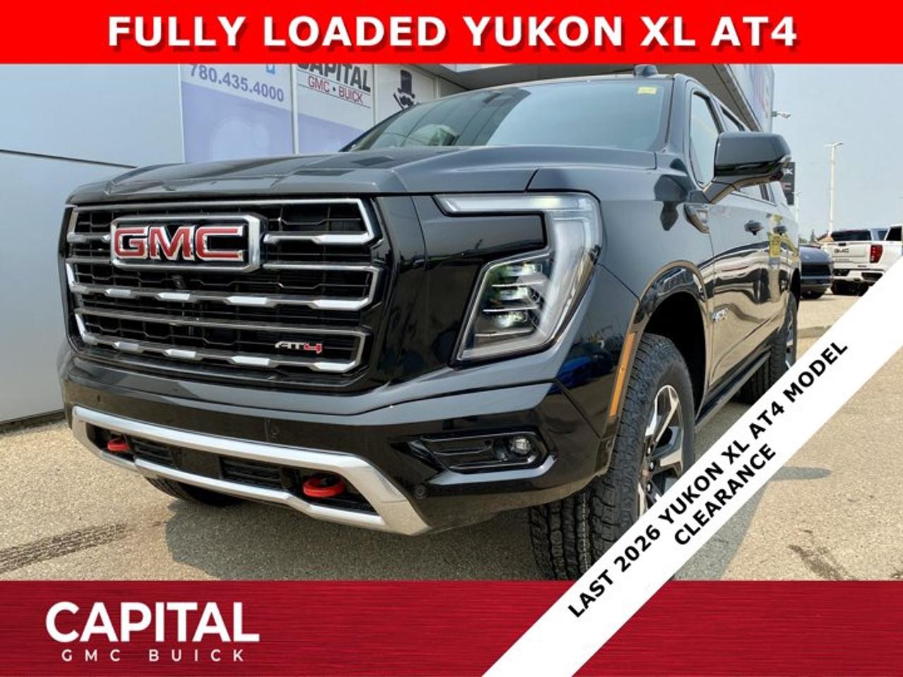 Check out this 2026 GMC YUKON XL AT4... Fully equipped with options like Heated and Cooled Seats, Panoramic Sunroof, Power Assist Steps, Heated Steering, Adaptive Cruise Control, Blind Spot Monitoring, 360 CAM, 15 Heads-up Display, Premium Surround Sound, Heated Back Seats, Dual Exhaust, Hands Free Power Liftgate, Automatic Braking, Magnetic Ride Control and so much more... CALL NOWAsk for the Internet Department for more information or book your test drive today! Text 507-585-4395 for fast answers at your fingertips!AMVIC Licensed Dealer - Licence Number B1044900