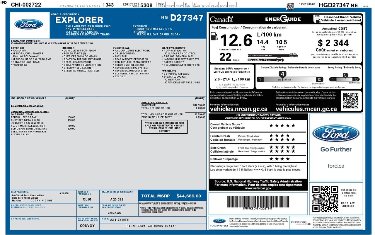 2017 Ford Explorer XLT 201A|NO ACCIDENTS|BLIND SPOT PK|18 WHLS Photo2