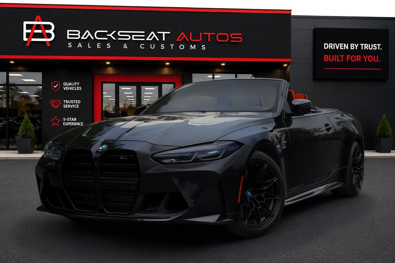 <p> 2022 BMW M4 Competition X-Drive (Orange Bucket seats) Drive With Confidence [GUARANTEED FINANCING]</p><p>Looking for a convertible thats sporty, and ready for any road? </p><p>This vehicle is Ontario Safety Certified and includes a 3-Month Engine & Transmission Warranty for your peace of mind. </p><p>There are also longer and more comprehensive coverage options available, and wed love to go over them with you.</p><p><br></p><p> Key Features:</p><p>- No accidents</p><p>- Convertible</p><p>- Orange / Carbon Bucket Seats</p><p>- Fresh 2 Step Paint Correction & 4 Year Ceramic Coating</p><p>- Catless Downpipes ($1000) - Cats available </p><p>- CarFax Available | Extended Warranty Optional </p><p><br></p><p>Why Buy From Backseat Autos Ottawa? </p><p><br></p><p> Safety Certified & Warranty Included </p><p> AppointmentOnly = Dedicated Attention </p><p> Trusted by Hundreds of Happy Ottawa Drivers </p><p><br></p><p> Limited Availability 1 Unit Only!</p><p><br></p><p> Call/Text 6138798448 to schedule your private viewing today</p>