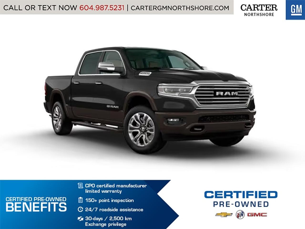 DRIVEN LOCALLY
Take on any job or adventure with confidence in this capable Pre-Owned 2020 Ram 1500, a full-size pickup built with a powerful engine lineup and smooth 8-speed automatic transmission for impressive strength and everyday drivability. Inside, youll find a spacious, well-crafted cabin with modern features like Bluetooth connectivity, available Apple CarPlay and Android Auto, a user-friendly touchscreen, and a comfortable ride thanks to its advanced suspension design. Equipped with practical features like a rearview camera, cruise control, and available driver-assist technologies such as blind spot monitoring and forward collision warning, it delivers both confidence and convenience on every drive. With strong towing capability, generous interior space, and rugged yet refined styling, this Ram 1500 is ready to handle workdays, weekends, and everything in between. est Drive Today!

WHY CARTER GM NORTHSHORE?

- An unrivalled vehicle purchasing experience!
- Exceeding our loyal customers expectations since 1990
- 4.7 Google star rating (with 1,700+ customer reviews)
- CarGurus Top-Rated Dealer 2025 Award
- CarGurus Top Value Dealer 2025 Award
- Peace of mind - 150-point vehicle inspection
- CARFAX - full vehicle service history - purchase with confidence!
- Vehicle trades welcome! Best price guaranteed!
- We provide upfront pricing, zero hidden fees, and 100% transparency
- Fast approvals and 99% acceptance rates (no matter your current credit status!)
- Multilingual staff (many languages spoken)
- Comfortable non-pressured environment with in-store television, WIFI and a childrens play area!





Were here to help you drive the vehicle you want, the vehicle you deserve!
QUESTIONS? GREAT! WEVE GOT ANSWERS!
To speak with a friendly vehicle specialist - CALL NOW!
The advertised price includes all standard dealer fees and any applicable manufacturer or dealer incentives. It does not include applicable taxes, licensing, insurance, or optional products or services. Dealer fees will be clearly broken out and itemized on the bill of sale, maximum total of fees $598.00. Prices are shown in Canadian dollars. While we make every effort to ensure accuracy, vehicle details, pricing, options, and availability are subject to change without notice. Please confirm all information with dealership sales management before purchase. Dealer Code: 81121