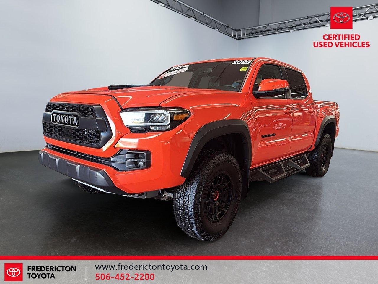 This truck is capable of mixing both comfort and convenience with features like heated front seats, dual-zone automatic climate control, a power drivers seat, and a leather-wrapped steering wheel.

Never lose touch while driving with Bluetooth, Smart Device Integration, satellite radio, and a back-up camera.

Made for your work and play with dependable features that include a tow hitch, tow hooks, aluminum wheels, and a durable cargo-ready design.

Every drive feels secure with adaptive cruise control, lane departure warning, front collision mitigation, automatic high beams, and driver monitoring.

Thank you for choosing Fredericton Toyota, welcome to the family, and we look forward to being here for you every step of your ownership journey.