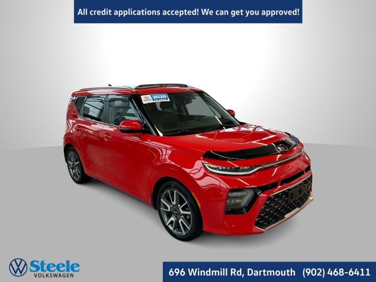Recent Arrival!CARFAX Canada No Reported Accidents2020 Kia Soul EX 4D Hatchback Red FWD CVT 2.0L I4 MPI DOHC 16V LEV3-SULEV30 147hpAt Steele Volkswagen, we have financing options available for all credit situations!, 4-Wheel Disc Brakes, ABS brakes, Alloy wheels, Dual front impact airbags, Exterior Parking Camera Rear, Front wheel independent suspension, Heated front seats, Heated steering wheel, Leather steering wheel.This 2020 Kia Soul EX will not last long!! Call Now to reserve your Test Drive appointment!! 1-902-468-6411 or chat with us online at www.steelevw.ca.Awards:* JD Power Initial Quality Study (IQS) * 2020 KBB.com 10 Coolest New Cars Under $20,000 * 2020 KBB.com 10 Favorite New-for-2020 Cars
