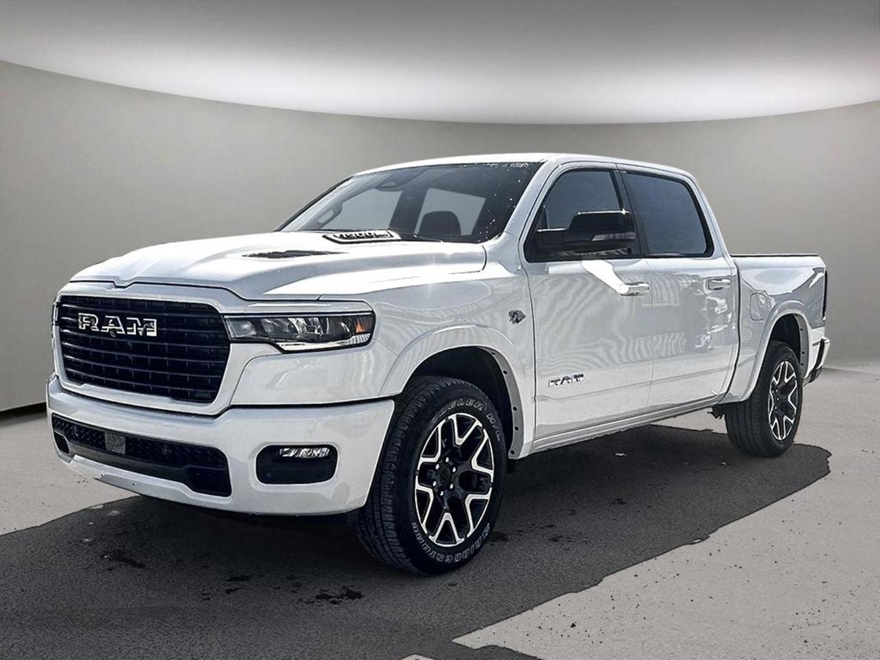 Experience the power, luxury, and advanced technology of the all-new 2026 Ram 1500 Laramie 4x4 Crew Cab with a 57 box in stunning White. This powerhouse is equipped with a robust 5.7L HEMI VVT V8 engine featuring MDS and eTorque, paired with an 8-speed automatic transmission and 3.55 rear axle ratio for seamless performance and towing capability.Inside, enjoy premium leather-faced bucket seats, heated and ventilated for ultimate comfort, while staying connected and entertained with the Uconnect 5WW Navigation system featuring a vibrant 12-inch touchscreen, Apple CarPlay, Android Auto, and SiriusXM 360L. Safety and convenience are paramount with advanced features including adaptive cruise control, lane departure prevention, blind-spot monitoring, and front/rear parking sensors.The exterior boasts 20 premium paint/polished aluminum wheels, heated auto-folding mirrors with memory and turn signals, LED lighting, and a bold RAM grille badgeall wrapped in a durable, smartly designed package for work and play.Whether youre towing, hauling, or cruising, this Ram 1500 Laramie offers unmatched capability, comfort, and style. Ready for your next adventure?PRICING ADVERTISED IS REFLECTING THE CASH INCENTIVE AND CANNOT BE STACKED WITHLOW-RATEFINANCING, PRICING ADVERTISED CAN BE FINANCED. REACH OUT TO THE SALES TEAM TO GET YOUR QUOTE TAILORED TO HOW YOU WOULD LIKE TO BUYCALL AURORA DODGE NOW AT867-873-4222