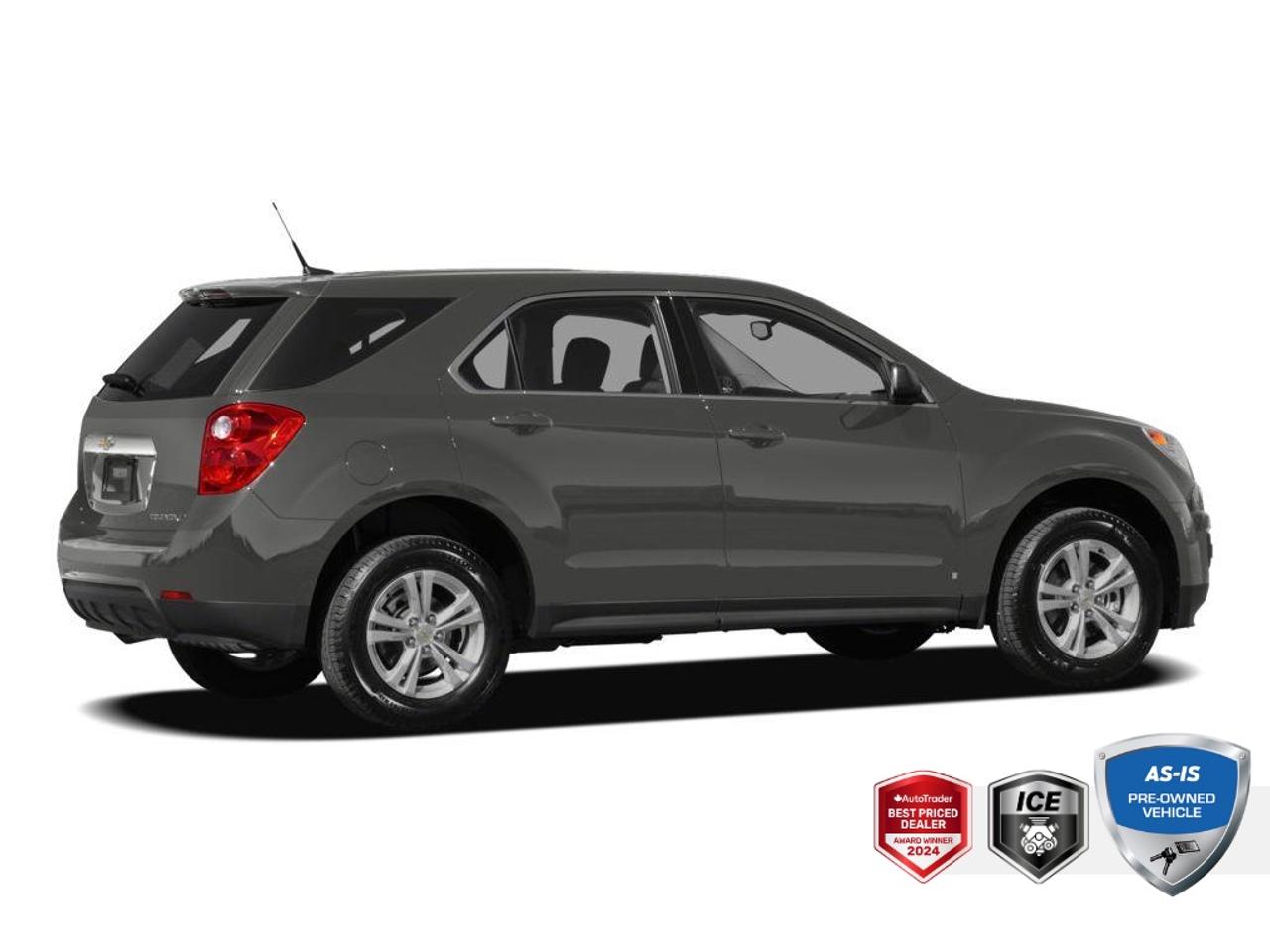 Recent Arrival!<br>CARFAX Canada No Reported Accidents<br><br>| No Accidents, LOCAL TRADE, 17 x 7 Painted Aluminum Wheels, 6 Speakers, ABS brakes, Air Conditioning, Alloy wheels, Delay-off headlights, Dual front impact airbags, Dual front side impact airbags, Emergency communication system: OnStar Directions & Connections, Equinox LT, Exterior Parking Camera Rear, Four wheel independent suspension, Front anti-roll bar, Front fog lights, Front Reclining Bucket Seats, Fully automatic headlights, Occupant sensing airbag, Overhead airbag, Power driver seat, Preferred Equipment Group 1SB, Radio data system, Radio: Colour Touch AM/FM Stereo w/MP3/CD Player, Rear anti-roll bar, Security system, Speed-sensing steering, Split folding rear seat, XM Satellite Radio.<br><br>Ashen Gray Metallic LT<br>1LT PKG | GREAT AS-IS VEHICLE | AMAZING FUEL ECONOMY 2.4L 4-CYLINDER 2012 Chevrolet Equinox LT 1LT PKG | GREAT AS-IS VEHICLE | AMAZING FUEL ECONOMY 2.4L 4-CYLINDER 2.4L I4 DI DOHC VVT<br>6-Speed Automatic Electronic<br>FWD<br><br>Awards:<br>  * 2012 IIHS Top Safety Pick<br><br><br>Reviews:<br>  * Premium look inside and out; quiet cabin with lots of storage bins; spacious and adjustable backseat; comfortable ride. Source: Edmunds<br>  * If you like the idea of driving a small SUV, but you want carlike ride and handling, excellent gas mileage, cutting-edge navigation, audio and cell-phone connectivity and you demand it all in a vehicle with a strong sense of style, the 2012 Chevrolet Equinox will likely meet all your criteria and then some. Source: KBB.com<p> </p><h4>AS-IS PRE-OWNED VEHICLE</h4><p>This vehicle is part of our AS-TRADED inventory. Instead of sending this recent trade-in to a dealer auction, we are offering it to our retail customers first. This is a unique opportunity to purchase a vehicle exactly as it arrived.</p><p>The Wholesale Advantage:</p><p>- Unbeatable Pricing: Priced 30-50%<strong> </strong>below typical market value because we have not added any reconditioning costs.<br>- Raw & Uninspected: We have not performed a mechanical inspection. You are purchasing the vehicle in its original, untouched condition.<br>- Mechanic’s Special: Ideal for DIY buyers or those with their own service connections who want to handle the work themselves.<br>- Direct Access: You get the first opportunity to buy this local trade-in before it is offered to wholesalers.</p><p><em>See below for mandatory As-Is disclosure.</em></p><p>This vehicle is being sold AS-IS, unfit, not e-tested, and is not represented as being in roadworthy condition, mechanically sound or maintained at any guaranteed level of quality. The vehicle may not be fit for use as a means of transportation and may require substantial repairs at the purchaser’s expense. It may not be possible to register the vehicle to be driven in its current condition. This vehicle does not qualify for AutoIQs 7-Day Money Back Guarantee</p><p>The buyer of this vehicle will be responsible for all costs associated with passing a Ministry of Transportation Safety Inspection, which is needed to license a vehicle in the Province of Ontario. We are offering this vehicle at a reduced price, as the buyer will be responsible for all costs associated with making this vehicle roadworthy. We have not inspected this vehicle mechanically and do not know what repairs/costs are involved in getting it roadworthy. It may or may not have mechanical, cosmetic, safety and/or emissions issues. By allowing you to choose where and how you want the certifications completed, you have an opportunity to save money!</p><p>SPECIAL NOTE: This vehicle is reserved for AutoIQs retail customers only. Please, no dealer calls. Errors and omissions excepted.</p><p>*As-traded, specialty or high-performance vehicles are excluded from the 7-Day Money Back Guarantee Program (including, but not limited to Ford Shelby, Ford mustang GT, Ford Raptor, Chevrolet Corvette, Camaro 2SS, Camaro ZL1, V-Series Cadillac, Dodge/Jeep SRT, Hyundai N Line, all electric models)</p>