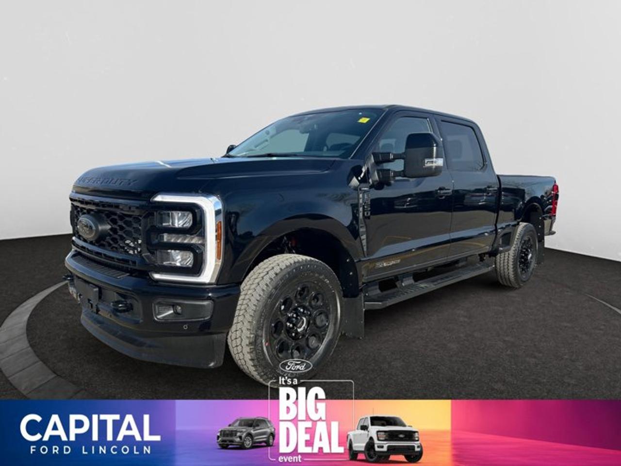 Looking for towing power and a truck that packs a punch? This Agate Black Metallic Ford Super Duty pickups offer a pair of stout engines and can tow bumper-pull trailers that weigh up to 18,500 pounds or 24,700 with a fifth-wheel setup. The tough exterior is backed up by a cab that is attractive, functional and comfortable. The Super Duty Lariat adds polished aluminum 17-inch wheels for F-350 dually and bright 18-inch aluminum, heated leather power front seats with console, dual-zone climate control, power-adjust pedals, rear camera, SYNC MyFord Touch, leather-wrapped wheel, wood grain trim, power fold-and-telescoping tow mirrors, illuminated visor mirrors, privacy glass, keypad door entry, 110-volt outlet and a powered sliding rear window with defrost. Choose a truck you can trust! Come in today to speak to a Capital Product Specialist about making this baby yours! Check out this vehicles pictures, features, options and specs, and let us know if you have any questions. Helping find the perfect vehicle FOR YOU is our only priority.P.S...Sometimes texting is easier. Text (or call) 306-994-3121 for fast answers at your fingertips!Dealer License #307287