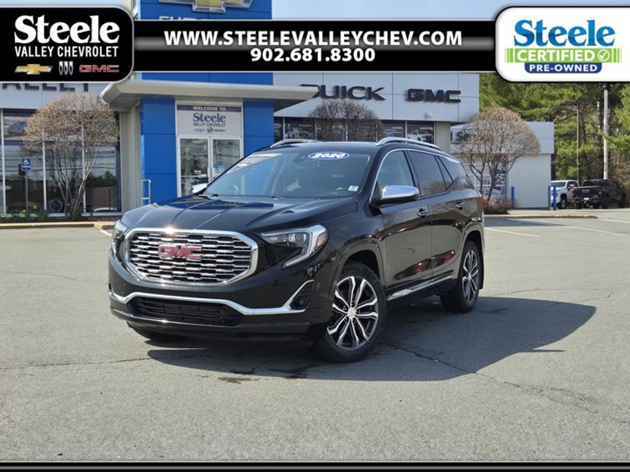 This 2020 GMC Terrain Denali AWD with the 2.0L turbocharged engine and 99,000 km, finished in Ebony Twilight Metallic with a Black interior, has completed a GM Certified Pre-Owned inspection, requiring new tires and a new windshield to meet certification standards. The vehicle has been road tested by a certified technician, received a fresh oil change and filters, and has been professionally detailed inside and out.Key Features:Leather-appointed seatingApple CarPlay and Android Auto integrationHeated front seats and heated steering wheelPower driver seat with memory and lumbar adjustmentRemote start systemRear vision cameraPositioned as the top trim in the Terrain lineup, the 2020 GMC Terrain Denali AWD offers a refined compact SUV experience with premium materials, modern technology, and confident all-wheel-drive capability. This one-owner, well-kept GM Certified example presents as a strong option for buyers comparing well-equipped SUVs with recent maintenance already completed. We invite you to book a viewing and test drive at your convenience.