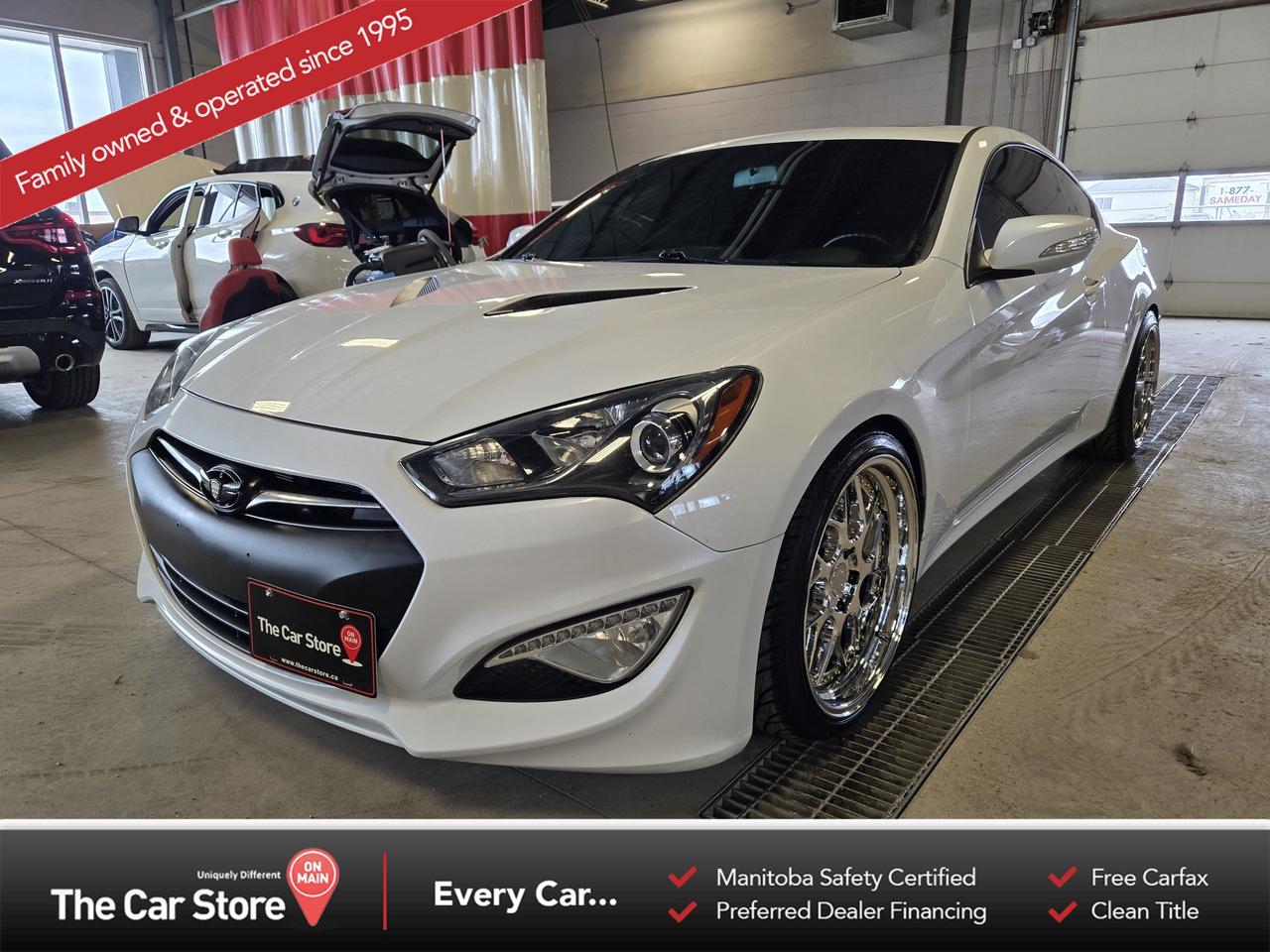 2016 Hyundai Genesis Coupe 3.8 Premium Manual  Local Trade | Well Serviced 
 Key Features: 
 3.8L V6 (348 HP) 
 6-Speed Manual Transmission 
 Rear-Wheel Drive 
 Premium Trim 
 Leather Sport Seats 
 Power Sunroof 
 Navigation System 
 Infinity Premium Audio 
 Comfort: Heated Front Seats & Automatic Climate Control 
 Driver Assistance: Backup Camera & Proximity Key with Push-Button Start 
 Local Trade 
 Well Serviced 
 
 
 Analog Performance with the Right Spec: 
 A naturally aspirated V6, rear-wheel drive, and a manual transmission is a combination thats getting rare. The 3.8 has real power, and the Premium trim adds the comfort and tech features that make it easy to live with day to day. 
 
 
 Local Trade with Strong Care History: 
 This example comes in as a local trade and shows solid maintenance history. 
 
 
 A Hard-to-Find Manual Coupe: 
 For drivers looking for something engaging without moving into higher-maintenance territory, the Genesis Coupe makes a strong case. 
 
 
 We are a local Family Owned business and we try to do things a little different. 
 
 At The Car Store on Main every vehicle is Manitoba Safety Certified. 
 Every vehicle sold is eligible for the Advantage Plan: 
 30 Day Warranty on all MB Safety certificate related items. 
 CarFax Vehicle History Report 
 2 sets of Keys 
 Wholesale access to all other Miscellaneous Accessories (i.e. Wtr Tires, Remote Starr, all misc vehicle accessories/parts, etc...) 
 And of course a Full tank of Gas. 
 
 There is no Gimmicks or games, we are always aggressive on our prices and try to separate ourselves from the rest. 
 We also have an on-site Certified Banker who shops to get the best possible interest rates in with all Major Banks and Credit Unions! 
 
 Come to our Brand New modern showroom and see what makes us Uniquely Different! 
 
 Located on Main St. just North of Chief Peguis Trail. 
 
 To schedule an appointment call us directly at 204-669-1248 or email sales@thecarstore.ca 
 
 The Car Store on Main 
 -Uniquely Different- 
 
 www.thecarstore.ca 
 Local: 204-669-1248 
 Toll Free: 877-634-2975 
 
 A local family owned business unlike typical car lots, there are no pressure tactics, no games, no gimmicks, no Sales Manager, General Manager or Used Car Manager, just straight answers and fair deals all the time! 
 
 *PRICE DOES NOT INCLUDE TAXES (G.S.T & P.S.T) 
 Dealer Permit # 4481