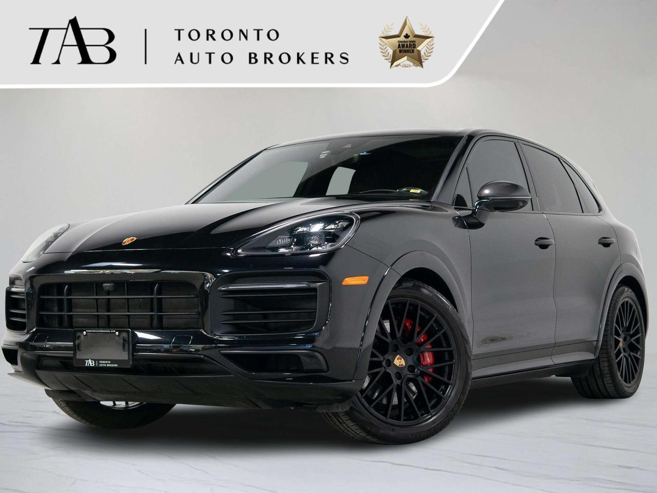 This 2022 Porsche Cayenne GTS is a local Ontario vehicle with a clean Carfax report, offering the perfect blend of performance, luxury, and aggressive styling. Powered by a potent 4.0L V8 twin-turbocharged engine, the Cayenne GTS delivers exhilarating performance with impressive acceleration and dynamic handling.

Key Features:

GTS Interior in Black/Carmine Red  $3,390
Premium Package  $5,880
Panoramic glass roof
Power Steering Plus
Ambient Lighting
Adaptive Sport Seats Plus (18-way) with Comfort Memory
BOSE Surround Sound-System
Auto-Dimming Mirrors
Lane Change Assist (LCA)
Comfort Access
Head-Up Display  $1,970
SportDesign Exterior Mirror Housing in Carbon Fiber  $1,860
Door-Sill Guards in Carbon Fiber, Illuminated  $1,580
Interior Grab Handles in Race-Tex  Carmine Red  $1,455
LED-Matrix Design Headlights in Black incl. Porsche Dynamic Light System Plus (PDLS+)  $1,360
Surround View  $1,360
Interior Trim in Carbon Fiber  $1,140
4-Zone Climate Control  $1,130
Sport Chrono Package  $1,280
Sport Chrono Stopwatch Dial in Carmine Red  $480
Central Tachometer in Carmine Red  $480
Adaptive Sport Seats Plus (18-way) with Comfort Memory  $480
Heated Seats (Front and Rear)  $600
Heated Steering Wheel in Carbon Fiber  $600
All-season tires for 21-inch alloy wheels  $560
Heated Windshield  $560
Power Sunblind for Rear Side Windows  $520
Under Door Puddle Light Projectors  $370
Trailer Hitch without Tow Ball  $750
"PORSCHE" Logo in Satin Black and Model Designation on Rear in High Gloss Black  
Preparation for Exclusive Order  
Jet Black Metallic  $910

NOW OFFERING 3 MONTH DEFERRED FINANCING PAYMENTS ON APPROVED CREDIT. 

WE OFFER THE BEST FINANCE RATES, AND DONT CHARGE ANY FINANCING FEE

Looking for a top-rated pre-owned luxury car dealership in the GTA? Look no further than Toronto Auto Brokers (TAB)! Were proud to have won multiple awards, including the 2024 AutoTrader Best Priced Dealer, the 2026 Best in Business award, the 2025 CarGurus Award, the 2026 Top Choice Award, the 2026 Dealer Rater Consumer Satisfaction Award, the 2026 Canadian Choice Award, the 2026 Three Best Rated Dealer Award, and many more!

With 30 years of experience serving the Greater Toronto Area, TAB is a respected and trusted name in the pre-owned luxury car industry. Our 30,000 sq.Ft indoor showroom is home to a wide range of luxury vehicles from top brands like BMW, Mercedes-Benz, Audi, Porsche, Land Rover, Jaguar, Aston Martin, Bentley, Maserati, and more. And we dont just serve the GTA, were proud to offer our services to all cities in Canada, including Vancouver, Montreal, Calgary, Edmonton, Winnipeg, Saskatchewan, Halifax, and more.

At TAB, were committed to providing a no-pressure environment and honest work ethics. As a family-owned and operated business, we treat every customer like family and ensure that every interaction is a positive one. Come experience the TAB Lifestyle at its truest form, luxury car buying has never been more enjoyable and exciting!

Call us today or visit our website to learn more about our inventory and services. And remember, all prices exclude applicable taxes and licensing, and vehicles can be certified at an additional cost of $999.