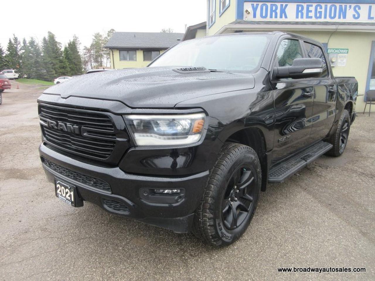 2021 RAM 1500 LOADED SPORT-PACKAGE 5 PASSENGER 5.7L - V8.. 4X4.. CREW-CAB.. SHORTY.. NAVIGATION.. LEATHER.. HEATED SEATS & WHEEL.. POWER PEDALS..