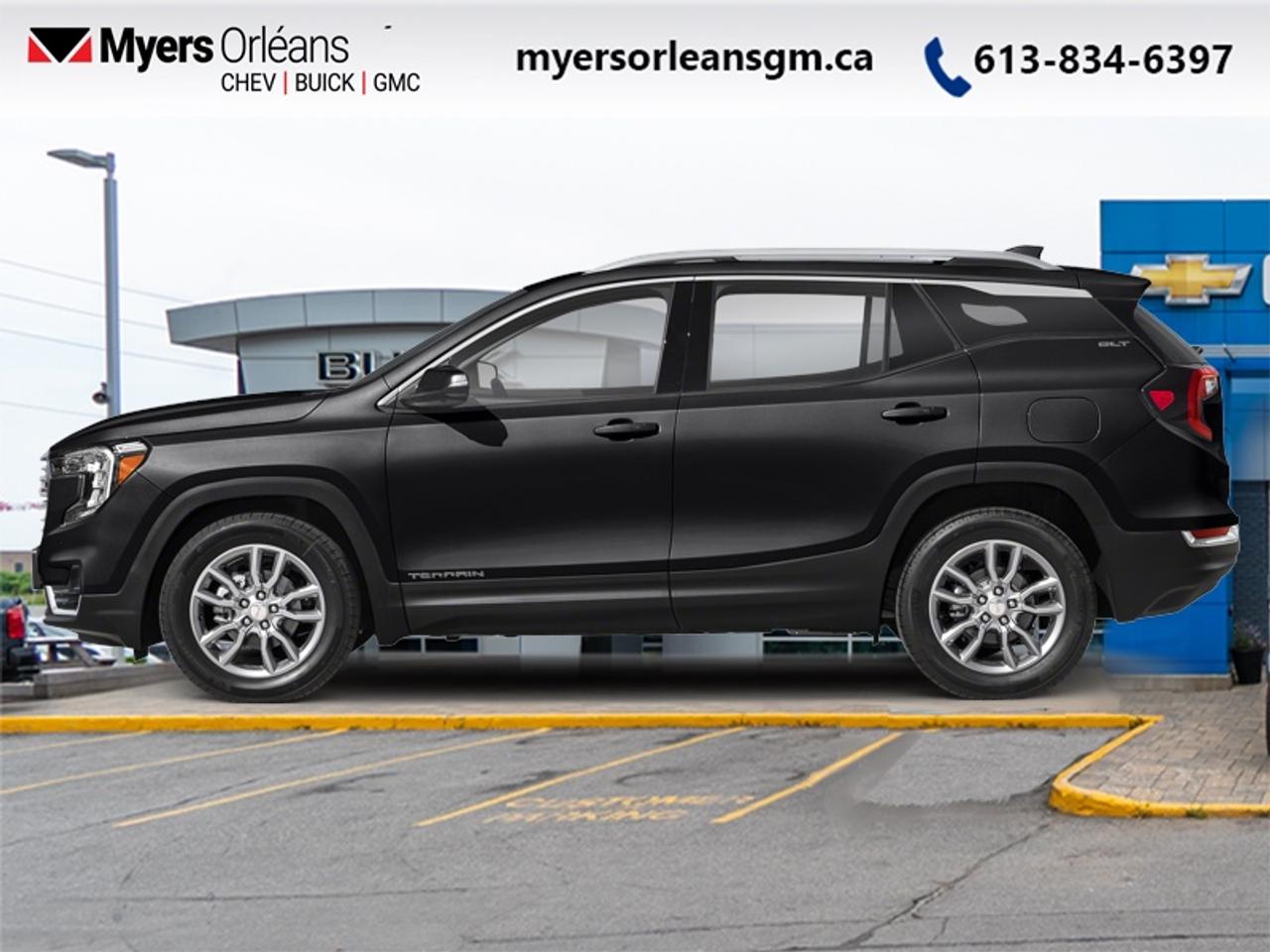<b>Low Mileage!</b><br> <br>  Hurry on this one! Marked down from $37938 - you save $1000.With a distinct design and effortless capability, this 2024 GMC Terrain epitomizes genuine everyday usability. This 2024 GMC Terrain is fresh on our lot in Orleans. <br> <br>From endless details that drastically improve this SUVs usability, to striking style and amazing capability, this 2024 Terrain is exactly what you expect from a GMC SUV. The interior has a clean design, with upscale materials like soft-touch surfaces and premium trim. You cant go wrong with this SUV for all your family hauling needs. This low mileage SUV has just 24,563 km. Its Black in colour. It has an Automatic transmission and is powered by a 175HP 1.5L 4 Cylinder Engine. <br> <br> Our Terrains trim level is AT4. Upgrading to this off-road ready Terrain AT4 is an awesome decision as it comes loaded with leather front seats with memory settings, a large colour touchscreen infotainment system featuring wireless Apple CarPlay, Android Auto and SiriusXM plus its also 4G LTE hotspot capable. This Terrain AT4 also includes an off-road skid plate, dark exterior accents, gloss black aluminum wheels and exclusive interior accents, power rear liftgate, a leather-wrapped steering wheel, Teen Driver technology, a remote engine starter, an HD rear vision camera, lane keep assist with lane departure warning, forward collision alert, LED signature lighting, StabiliTrak with hill descent control, power driver and passenger seats and a 60/40 split-folding rear seat to make hauling large items a breeze.<br> <br>To apply right now for financing use this link: <a href=https://www.myersorleansgm.ca/FinancePreQualForm target=_blank>https://www.myersorleansgm.ca/FinancePreQualForm</a><br><br> <br/><br> Buy this vehicle now for the lowest bi-weekly payment of <b>$240.61</b> with $0 down for 96 months @ 7.99% APR O.A.C. ( Plus applicable taxes -  Plus applicable fees   ).  See dealer for details. <br> <br>*MYERS LIFETIME ENGINE AND TRANSMISSION COVERAGE CERTIFICATE NOT AVAILABLE ON VEHICLES WITH KMS EXCEEDING 140,000KM, VEHICLES 8 YEARS & OLDER, OR HIGHLINE BRAND VEHICLE(eg. BMW, INFINITI. CADILLAC, LEXUS...)<br> Come by and check out our fleet of 30+ used cars and trucks and 200+ new cars and trucks for sale in Orleans.  o~o