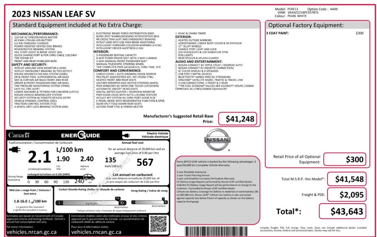 2023 Nissan Leaf SV   Full Electric   240 KM Range   ProPILOT Assis Photo
