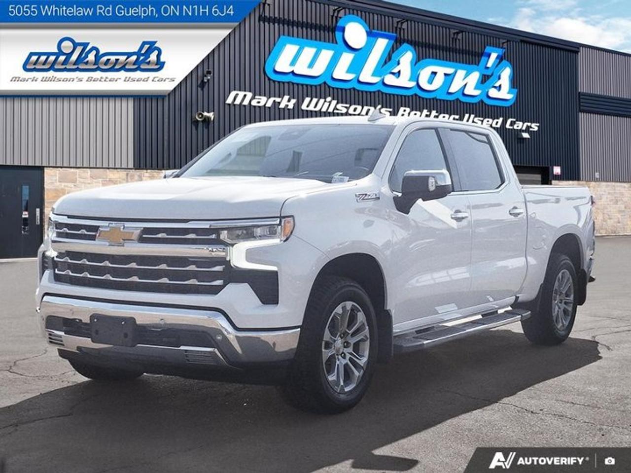 Check out this certified 2024 Chevrolet Silverado 1500 LTZ Crew 4X4 | Leather | Sunroof | Nav | Adaptive Cruise | HUD | 360 Camera | Z71 | and More !. Its Automatic transmission and 5.3L engine will keep you going. This Chevrolet Silverado 1500 comes equipped with these options: Sunroof, Navigation System, Leather, Heated Steering Wheel, Heads Up Display, Air Conditioning, Air Conditioned Seats, Adaptive Cruise, 360 Camera, and Heated Seats. Test drive this vehicle at Mark Wilsons Better Used Cars, 5055 Whitelaw Road, Guelph, ON N1H 6J4.MASSIVE SELECTION: 500+ vehicles in ONE LOCATION, all Live Market Priced for the best value!STRAIGHTFORWARD & TRANSPARENT PRICING: Our Advertised Price INCLUDES:Safety Certification! (No separate certification fee upcharge).FREE Carfax History Report!NO upcharge for paying cash!CONFIDENCE & PEACE OF MIND: 30-Day/3,000 km Warranty INCLUDED! Plus a 5-Day Exchange Privilege!*EASY FINANCING: Better-than-bank rates, $0 Down, and 3 Months No Payments available OAC. BAD CREDIT APPROVED HERE!WE BUY CARS: Get Top Dollar for your trade, or sell us your vehicle for CASH even if you dont buy ours!www.shopwilsons.comAn Honest, Transparent Buying Experience. Trusted in business since 1961!(Cash Prices Exclude HST and Licensing Fees only.)