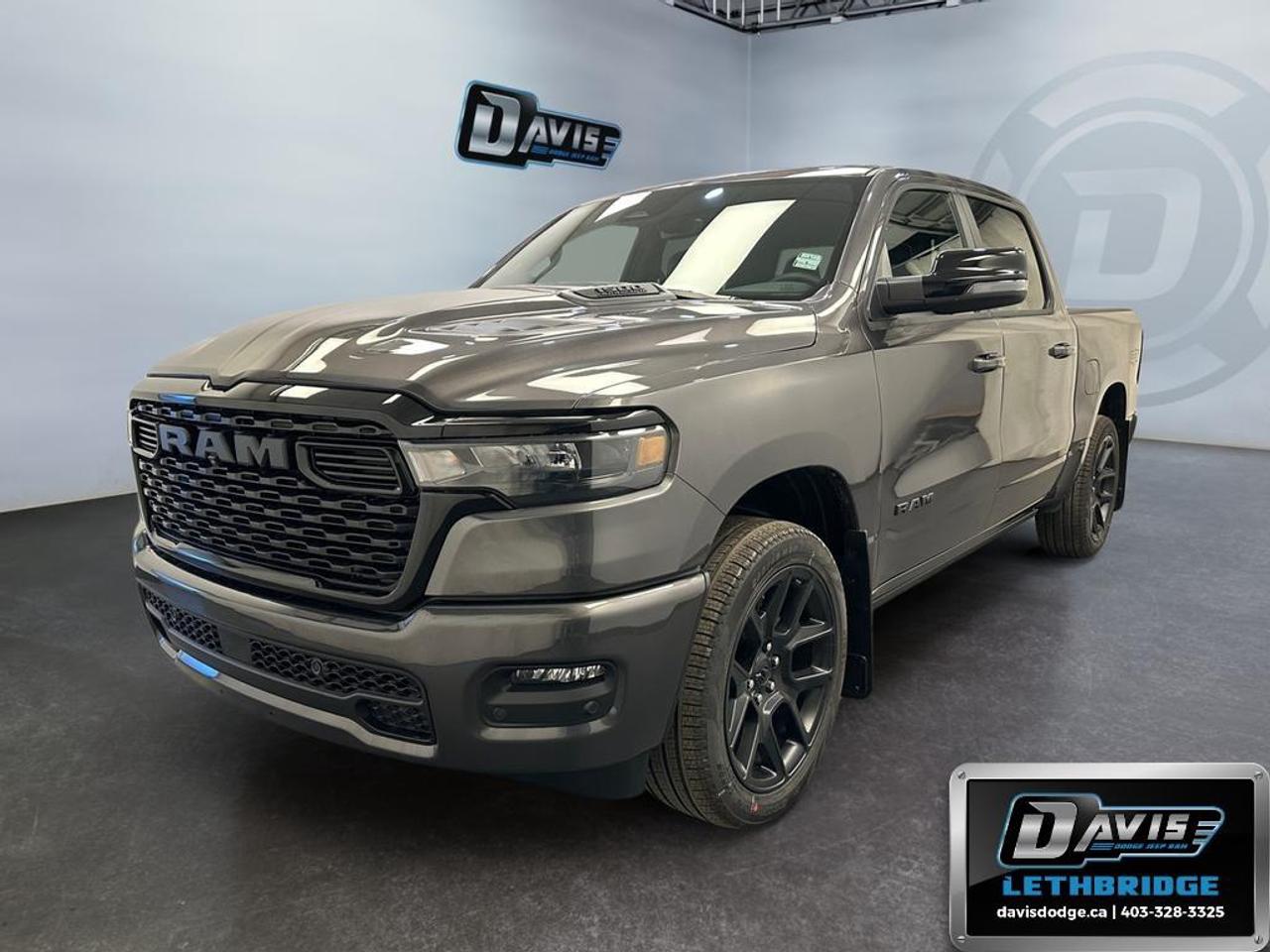 <b>Navigation, Apple CarPlay, Android Auto, 360 Camera, Heated Seats!</b><br /> <br /> Dominate workdays and weekends alike with the 2026 Ram 1500, where capability meets class.<br /> <br />The Ram 1500's unmatched luxury transcends traditional pickups without compromising its capability. Loaded with best-in-class features, it's easy to see why the Ram 1500 is so popular. With the most towing and hauling capability in a Ram 1500, as well as improved efficiency and exceptional capability, this truck has the grit to take on any task.<br /> <br />This Granite Crystal Metallic Crew Cab 4X4 pickup has an Automatic transmission and is powered by a 420HP 3.0L Straight 6 Cylinder Engine. <br /> <br /> Our 1500's trim level is Sport. This Ram 1500 in Sport trim rewards you with front heated seats, a leather-wrapped heated steering wheel, a 360 camera system, a 10-speaker Alpine audio, and a 12-inch infotainment screen with inbuilt navigation, Apple CarPlay and Android Auto, and 4G LTE Wi-Fi hotspot. Additional features include class IV towing equipment, aluminum wheels, power adjustable pedals, intersection collision assist, evasion assist, lane keep assist with lane departure warning, and even more! This vehicle has been upgraded with the following features: Navigation, Apple CarPlay, Android Auto, 360 Camera, Heated Seats, Heated Steering Wheel, Aluminum Wheels.<br /><br /> <br />To apply right now for financing use this link: <a href=https://lethbridge.davisdodge.ca/free-credit-check/ target=_blank rel=nofollow noopener noreferrer>https://lethbridge.davisdodge.ca/free-credit-check/</a><br /> <br /><br />As a premier Chrysler, Dodge, Jeep and RAM dealership, Davis Dodge proudly offers an extensive selection of new and used vehicles to meet every drivers needs. Customers across Lethbridge, Fort Macleod, Taber, Claresholm, Coaldale, and beyond trust us for daily vehicle specials, certified service and parts, and a seamless online inventory experience. <br /><br /> With competitive financing options and expert support, we make car buying easy and enjoyable. <br /><br /> Ready to hit the road? Schedule your test drive today at Davis Dodge, your trusted Chrysler, Dodge, Jeep and RAM dealer in Lethbridge, Alberta.<br /><br /> Vehicle pricing offer shown expires 2026-06-30. <br /> Come by and check out our fleet of 60+ used cars and trucks and 100+ new cars and trucks for sale in Lethbridge. o~o