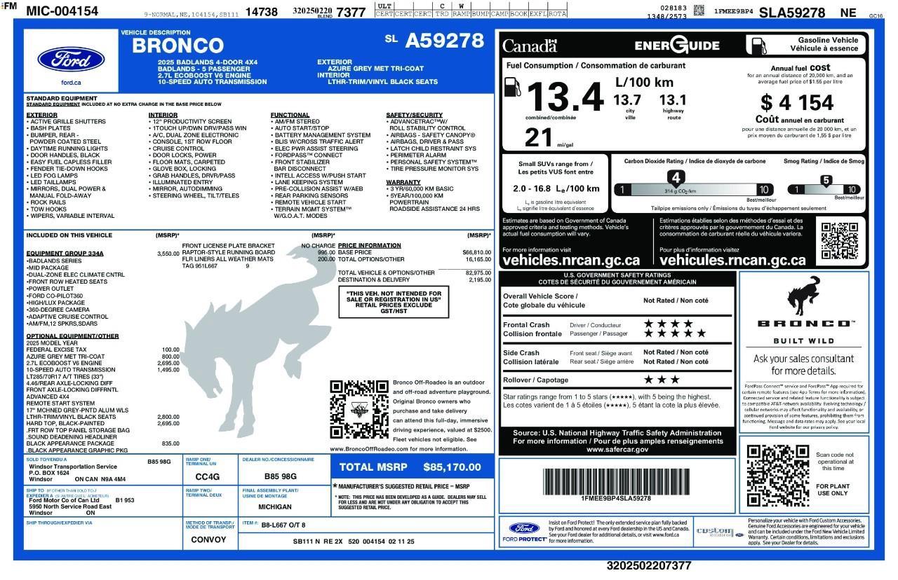 2025 Ford Bronco Badlands 4.99% FOR 72 MONTH ON O.A.C | LEASE ME | Photo