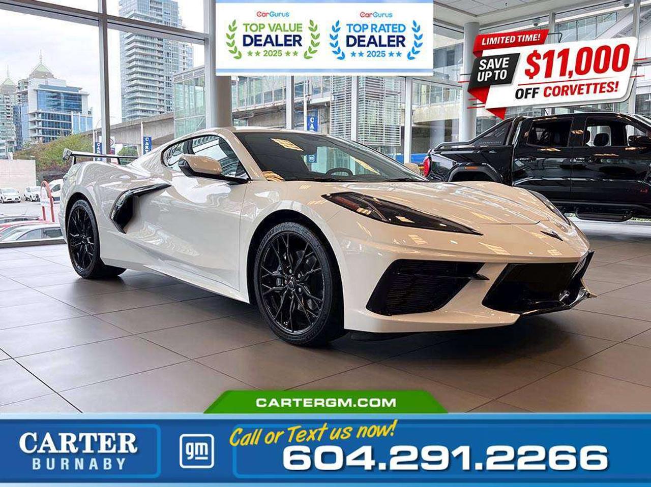 More than a sports car, it is a statement! The 2026 Chevrolet Corvette delivers breathtaking speed, aggressive design, and now, exclusive savings of up to $11,000 for a limited time. Your moment to own the legend starts now.  Plus, for a limited time, exclusive savings are back for Costco members! Receive a $1,200 Executive Member Bonus or a $1,000 Non-Executive Member Bonus on select models.  Unleash pure performance in the 2026 Chevrolet Corvette Stingray 1LT RWD. Powered by a thrilling 6.2L LT2 V8 producing 490 hp, paired with an 8-speed dual-clutch transmission, it delivers razor-sharp response. Stand out on 19"/20" gloss black forged wheels and settle into Jet Black leather seats. Enjoy the 10-speaker Bose premium audio, Wi-Fi hotspot, remote start, and advanced safety like Lane Keep Assist, Front Pedestrian Braking, and Rear Park Assist.  Come take it for a test drive today and experience all this stylish vehicle has to offer!  WHY CARTER GM BURNABY?  - An unrivalled vehicle purchasing experience! - Exceeding our loyal customers expectations since 1963 - 4.5 Google star rating with 2,300+ customer reviews) - CarGurus Top-Rated Dealer 2025 Award - CarGurus Top Value Dealer 2025 Award - Vehicle trades welcome! Best price guaranteed! - We provide upfront pricing, zero hidden fees, and 100% transparency - Fast approvals and 99% acceptance rates (no matter your current credit status!) - Multilingual staff (many languages spoken) - Comfortable non-pressured environment with in-store television, WIFI and a childrens play area! - In-store restaurant: fresh daily menu        Were here to help you drive the vehicle you want, the vehicle you deserve! QUESTIONS? GREAT! WEVE GOT ANSWERS! To speak with a friendly vehicle specialist - CALL NOW! The advertised price includes all standard dealer fees and any applicable manufacturer or dealer incentives. It does not include applicable taxes, licensing, insurance, or optional products or services. Dealer fees will be clearly broken out and itemized on the bill of sale, maximum total of fees $699.00. Prices are shown in Canadian dollars. While we make every effort to ensure accuracy, vehicle details, pricing, options, and availability are subject to change without notice. Please confirm all information with dealership sales management before purchase. Dealer Code: 81129