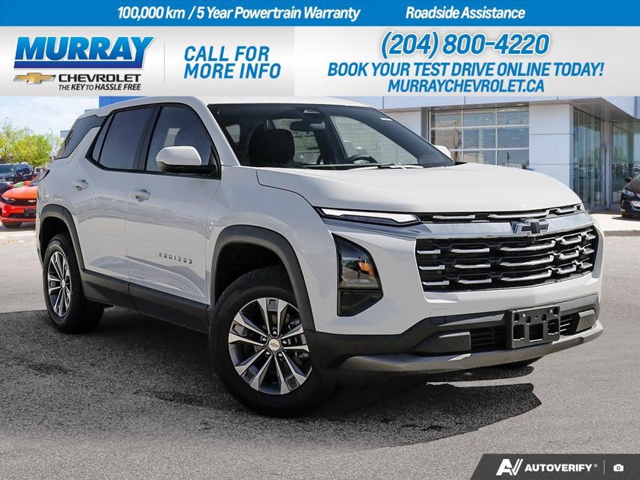 * Remote Engine Start * * MP3 Capability * * WiFi Hotspot *  Discover the 2026 Chevrolet Equinox AWD LT, a sport utility vehicle designed for versatility and comfort in Winnipeg. The dynamic **Remote Engine Start** feature provides convenience at your fingertips, ensuring your Equinox is ready to go when you are. Enjoy a seamless driving experience with **MP3 Capability** that keeps your favorite tunes within reach. Stay connected on-the-go with the integrated **WiFi Hotspot**, ensuring you and your passengers have internet access wherever your journey takes you.  Under the hood, the Equinox boasts a spirited Turbocharged Gas I4 1.5L engine, delivering efficient power for both city cruising and highway adventures. Paired with an 8-Speed Automatic transmission, this setup provides a smooth and responsive ride, enhancing your driving pleasure with every kilometer.  The Equinox AWD LT trim exudes sophistication with its Summit White exterior, complemented by sleek Black Bowtie Emblems on both the front and rear. Its stylish design is matched by practicality, featuring All Wheel Drive for enhanced traction and control in diverse weather conditions. Step inside to find Black Cloth Seat Trim that offers both comfort and durability, making every journey a pleasure.  Equipped with innovative safety features like Lane Departure Warning, Adaptive Cruise Control, and a Back-Up Camera, the Equinox ensures peace of mind on every road. Experience the perfect blend of technology and security with Front Collision Mitigation and a Blind Spot Monitor, designed to keep you and your passengers safe.  Dont miss the chance to explore this remarkable vehicle at Murray Chevrolet Winnipeg, where cutting-edge technology meets everyday practicality in the 2026 Chevrolet Equinox AWD LT.  Dealer Permit #1740
