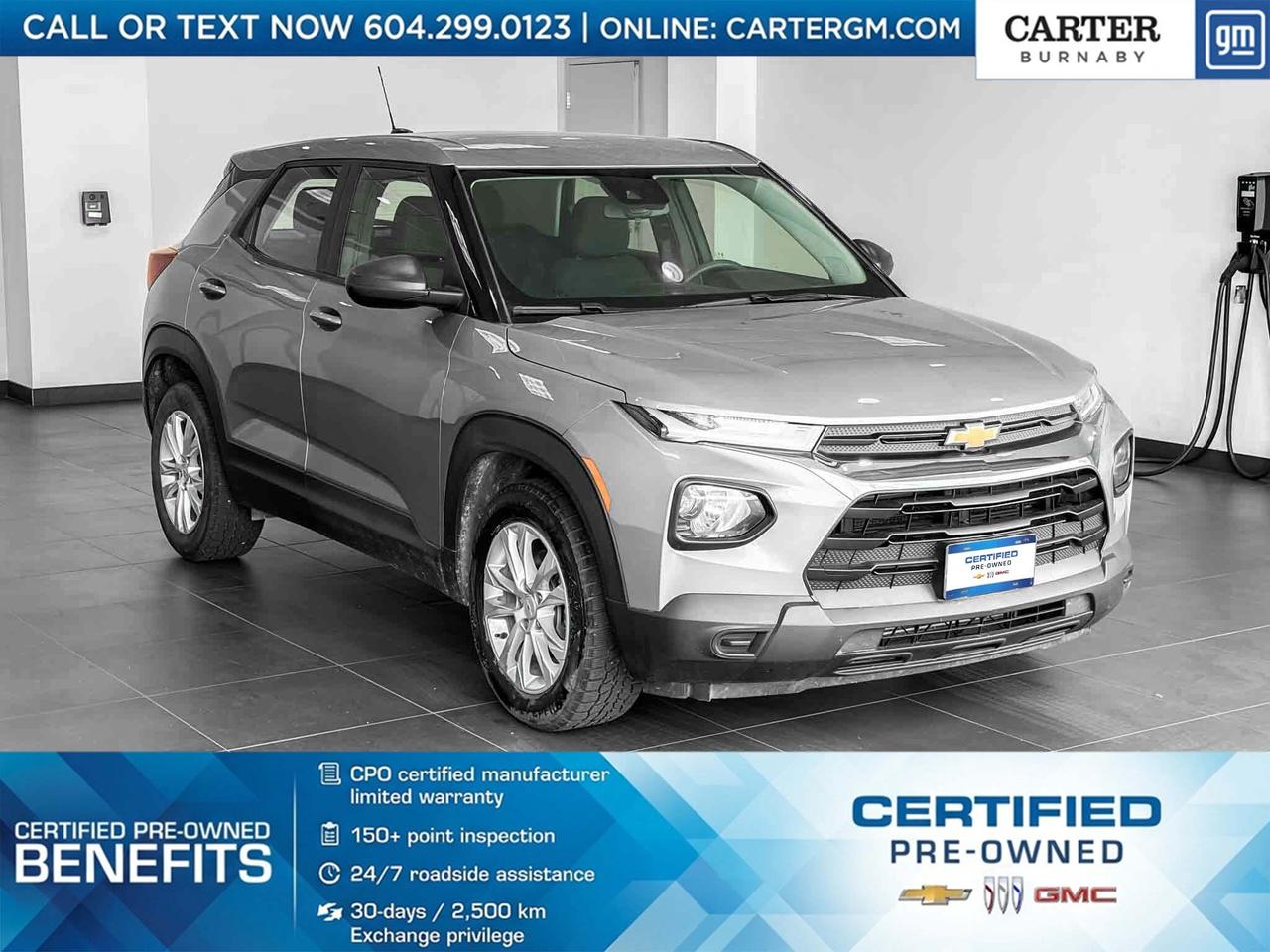 NO ACCIDENTS | ONE OWNER
Discover the perfect balance of efficiency and practicality in this 2023 Chevrolet Trailblazer LS FWD. Powered by an ECOTEC 1.2L I3 Turbo engine, it delivers a smooth, responsive drive with a tuned ride and handling suspension. Stay confident with features like a Rear Vision Camera and Following Distance Indicator, while power-adjustable mirrors add everyday convenience. Ideal for city driving or weekend getaways, this Trailblazer is ready for it all.

Come take it for a test drive today and experience all this stylish vehicle has to offer!

WHY CARTER GM BURNABY?

- An unrivalled vehicle purchasing experience!
- Exceeding our loyal customers expectations since 1963
- 4.5 Google star rating (with 2,300+ customer reviews)
- Cargurus Top-rated Dealer 2025 Award
- Cargurus Top Value Dealer 2025 Award
- Peace of mind - 150-point vehicle inspection
- CARFAX - full vehicle service history - purchase with confidence!
- Vehicle trades welcome! Best price guaranteed!
- We provide upfront pricing, zero hidden fees, and 100% transparency
- Fast approvals and 99% acceptance rates (no matter your current credit status!)
- Multilingual staff (many languages spoken)
- Comfortable non-pressured environment with in-store television, WIFI and a childrens play area!
- In-store restaurant: fresh daily menu





Were here to help you drive the vehicle you want, the vehicle you deserve!
QUESTIONS? GREAT! WEVE GOT ANSWERS!
To speak with a friendly vehicle specialist - CALL NOW!
The advertised price includes all standard dealer fees and any applicable manufacturer or dealer incentives. It does not include applicable taxes, licensing, insurance, or optional products or services. Dealer fees will be clearly broken out and itemized on the bill of sale, maximum total of fees $595.00. Prices are shown in Canadian dollars. While we make every effort to ensure accuracy, vehicle details, pricing, options, and availability are subject to change without notice. Please confirm all information with dealership sales management before purchase. Dealer Code: 81129