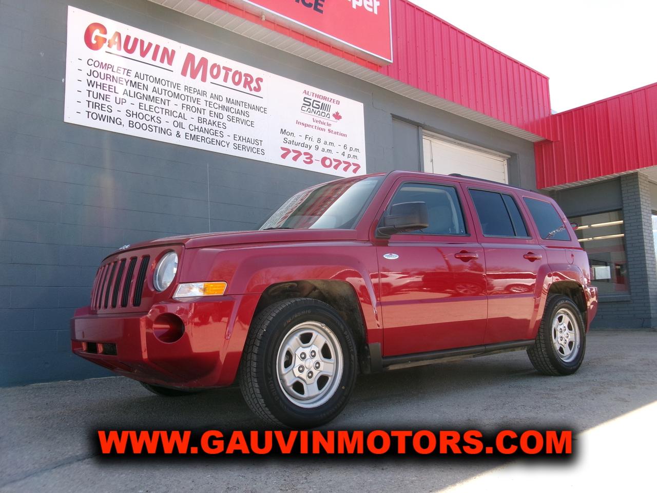 **For Sale: 2010 Jeep Patriot North 4x4 at Gauvin Motors, Swift Current!**

Adventure awaits with this **2010 Jeep Patriot North 4x4**, designed for both city driving and off-road fun!

**Key Features:**
- **Powerful Performance:** Economical 2.4L 4-cylinder engine paired with an automatic transmission for a smooth ride.
- **Well-Equipped:** Enjoy modern conveniences like air-conditioning, tilt steering, and cruise control.
- **Comfort and Convenience:** Power windows, locks, and mirrors make daily driving a breeze.
- **Entertainment:** AM/FM/CD/MP3 sound system to keep you entertained on every journey.
- **Security Features:** Keyless entry and remote start for added peace of mind.
- **Spacious Interior:** Reclining backseat and privacy glass make for a comfortable and private ride.

**Vehicle Details:**
- **One Owner:** Local unit, senior-driven, and meticulously cared foralways stored indoors when not in use.
- **Condition:** Beautifully maintained, fully inspected and serviced with new tires and fresh wheel alignment.
- **Mileage:** Only **110,750 km** on the odometer.
- **Price:** An unbeatable value at just **$12,995**!

**Financing Options:**
Trades are welcome! Dont miss your chance to own this fantastic Jeep Patriot.

 **Visit Gauvin Motors in Swift Current today** to schedule a test drive or for more information. This is a deal you wont want to pass up!

Unit # 26T057 Dealers licence # 305995