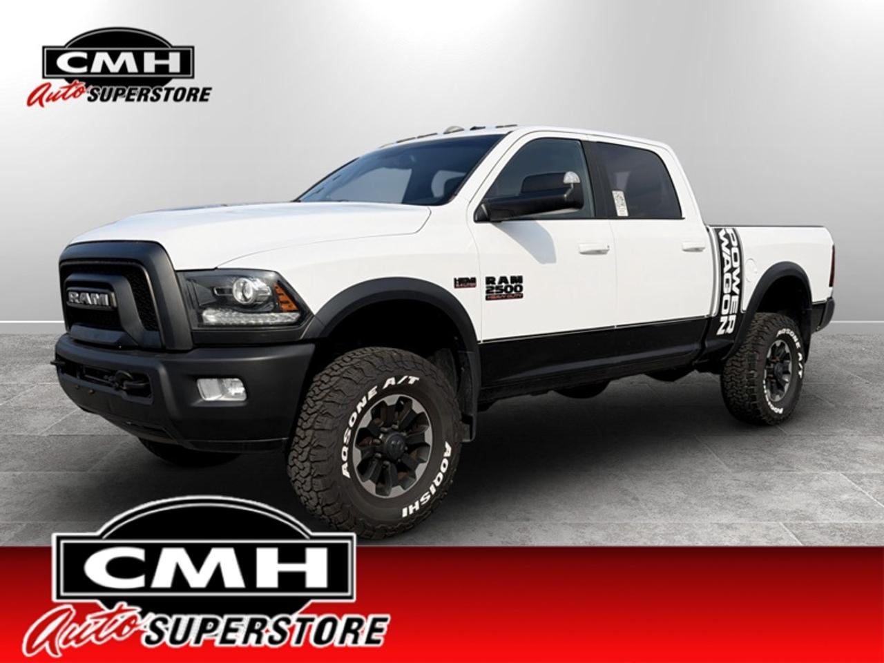 <b>6.4L HEMI !! CREW 4X4 !! REAR CAMERA, BED CAMERA, PARKING SENSORS, BLUETOOTH, STEERING WHEEL CONTROLS, CRUISE CONTROL, LEATHERETTE, POWER SEAT, HEATED SEATS, DUAL CLIMATE CONTROL, SPRAY LINER, POWER SLIDE REAR WINDOW, HOME REMOTES, 17-INCH ALLOYS<br></b><br>  <br>CMH certifies that all vehicles meet DOUBLE the Ministry standards for Brakes and Tires. The advertised price is the promotional financing price. For all other methods of payment, the selling price is $500 higher.<br><br> <br>This 2017 Ram 2500 is for sale today. <br> <br>This Ram 2500 Heavy Duty delivers exactly what you need: superior capability and exceptional levels of comfort, all backed with proven reliability and durability. Whether youre in the commercial sector or looking at serious recreational towing and hauling, this Ram 2500 is ready for the job. This crew cab 4X4 pickup has 189,274 km. Its Bright White in colour. It has an Automatic transmission and is powered by a 410HP 6.4L 8 Cylinder Engine. <br> <br> Our 2500s trim level is Power Wagon. The historic Power Wagon name returns on this off-road beast. This Ram 2500 comes with a powerful HEMI V8, four-wheel drive, all-terrain tires, TruLok front and rear differentials, Ram Articulink suspension for unmatched capability on road and off. Additional features include the Uconnect infotainment system with Bluetooth capability, the Power Wagon appearance package with a bold RAM front grille, unique aluminum wheels, plus it also comes with LED taillights.<br><br>**Equipped with a high-performance front power winch for ultimate utility. Note: Winch assembly is not a covered component under the CHM 60 comprehensive warranty program; see dealer for full terms and conditions.**<br> To view the original window sticker for this vehicle view this <a href=http://www.chrysler.com/hostd/windowsticker/getWindowStickerPdf.do?vin=3C6TR5EJ9HG612407 target=_blank>http://www.chrysler.com/hostd/windowsticker/getWindowStickerPdf.do?vin=3C6TR5EJ9HG612407</a>. <br/><br> <br>To apply right now for financing use this link: <a href=https://www.cmhniagara.com/financing/ target=_blank>https://www.cmhniagara.com/financing/</a><br> <br/><br>**PLEASE NOTE:** The functionality and condition of any accessories and aftermarket parts are not guaranteed by CMH Auto Superstore. Examples of such items include, but are not limited to: tonneau covers, radios, cameras, remote starts, vent visors, roof racks, winches, light bars, headlights/tail lights, center caps, running boards, etc. If an aftermarket part is safety-related and found to be defective, it will be replaced by a factory option.<br><b>**CMH Auto Superstore reserves the right to choose to repair, modify, or replace all aftermarket parts (example  headlights) or accessories at its sole discretion.**</b><br><br>Trade-ins are welcome! Financing available OAC ! Price INCLUDES a valid safety certificate! Price INCLUDES a 60-day limited warranty on all vehicles except classic or vintage cars. CMH is a Full Disclosure dealer with no hidden fees. We are a family-owned and operated business for over 30 years! o~o