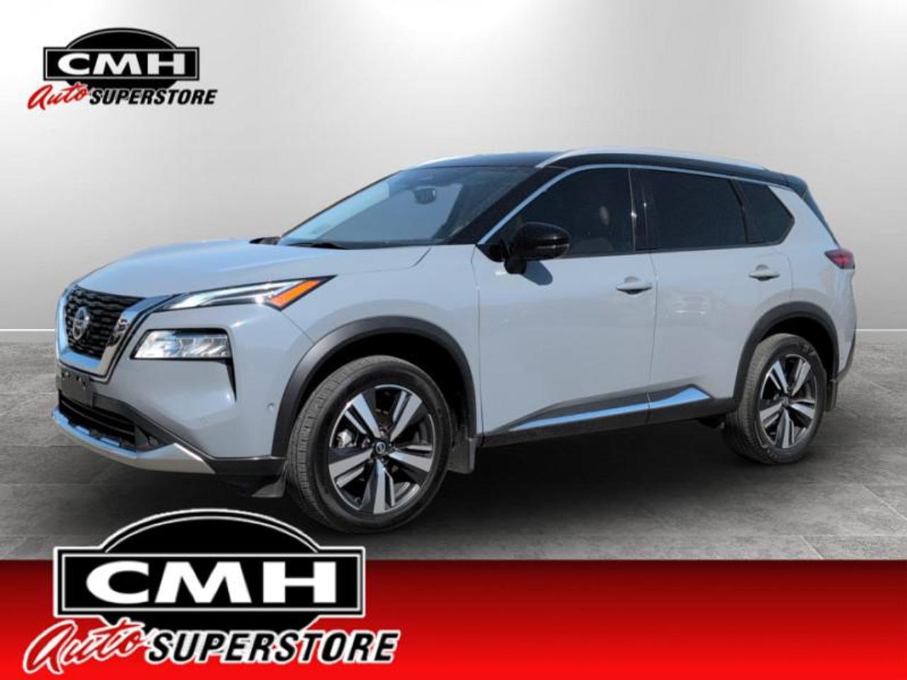 <b>LOADED AWD !! NAVIGATION, 360 CAMERA, BLIND SPOT MONITORING, LANE ASSIST, COLLISION SENSORS,APPLE CARPLAY, PANORAMIC SUNROOF, LEATHER, POWER SEATS W/DRIVER MEMORY, HEATED SEATS, DUAL CLIMATE CONTROL, POWER GATE, REMOTE START, 19-IN ALLOYS<br></b><br>  <br>CMH certifies that all vehicles meet DOUBLE the Ministry standards for Brakes and Tires. The advertised price is the promotional financing price. For all other methods of payment, the selling price is $500 higher.<br><br> <br>This 2021 Nissan Rogue is for sale today. <br> <br>With unbeatable value in stylish and attractive package, the Nissan Rogue is built to be the new SUV for the modern buyer. Big on passenger room, cargo space, and awesome technology, the 2019 Nissan Rogue is ready for the next generation of SUV owners. If you demand more from your vehicle, the Nissan Rogue is ready to satisfy with safety, technology, and refined quality. This SUV has 84,908 km. Its Boulder Gray 2t in colour. It has an Automatic transmission and is powered by a 181HP 2.5L 4 Cylinder Engine. <br> <br> Our Rogues trim level is Platinum. This Platinum Rogue is the ultimate in safety, style and luxury with a power liftgate, built in navigation, soft Nappa leather seats, driver memory settings, heads-up display, a 360 degree camera, power sunroof, chrome exterior accents, Wi-Fi hotspot, distance pacing cruise control with stop and go technology, remote start, lane keep assist, and blind spot warning. It also comes with unique alloy wheels, LED lighting with automatic headlights, heated side mirrors, a proximity key for keyless entry and push button start. The technology and style continue on the inside with NissanConnect, a large touchscreen for your infotainment, Android Auto and Apple CarPlay, hands free texting, heated front seats and heated steering wheel, a rearview monitor, lane departure warning and automatic braking.<br> <br>To apply right now for financing use this link: <a href=https://www.cmhniagara.com/financing/ target=_blank>https://www.cmhniagara.com/financing/</a><br><br> <br/><br>**PLEASE NOTE:** The functionality and condition of any accessories and aftermarket parts are not guaranteed by CMH Auto Superstore. Examples of such items include, but are not limited to: tonneau covers, radios, cameras, remote starts, vent visors, roof racks, winches, light bars, headlights/tail lights, center caps, running boards, etc. If an aftermarket part is safety-related and found to be defective, it will be replaced by a factory option.<br><b>**CMH Auto Superstore reserves the right to choose to repair, modify, or replace all aftermarket parts (example  headlights) or accessories at its sole discretion.**</b><br><br>Trade-ins are welcome! Financing available OAC ! Price INCLUDES a valid safety certificate! Price INCLUDES a 60-day limited warranty on all vehicles except classic or vintage cars. CMH is a Full Disclosure dealer with no hidden fees. We are a family-owned and operated business for over 30 years! o~o