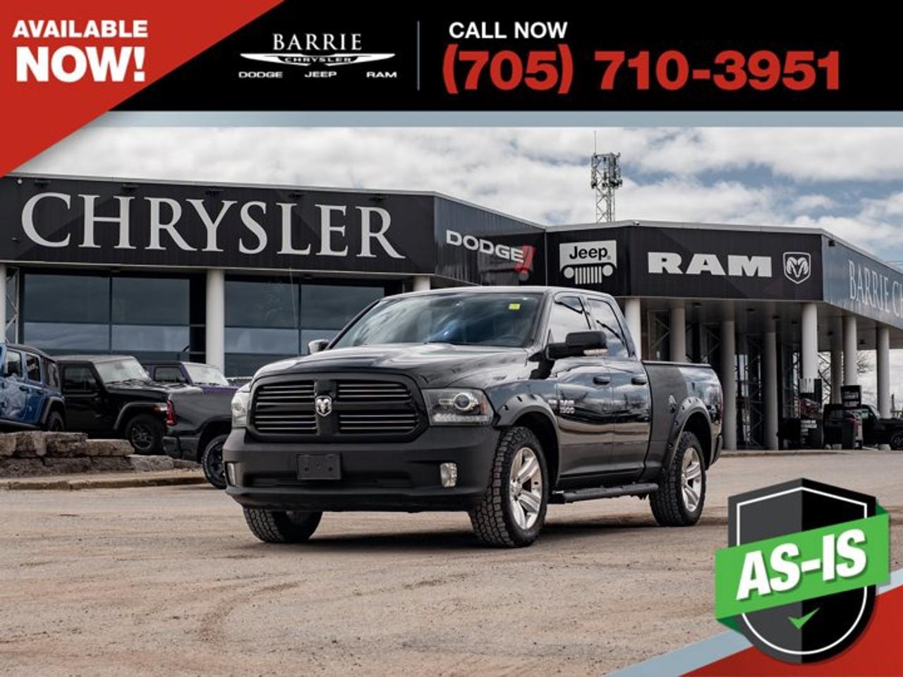 CARFAX Canada One OwnerYou certify, you save on As-Traded vehicles!Vehicle Sold AS-ISThe motor vehicle sold is being sold as is and is not represented as being in roadworthy condition, mechanically sound or maintained at any guaranteed level of quality. The vehicle may not be fit for use as a means of transportation and may require substantial repairs at the buyers expense. It may not be possible to register the vehicle to be driven in its current condition.We pay cash for cars, even if you dont buy one from us!Black 2014 Ram 1500 Sport 4D Quad Cab HEMI 5.7L V8 Multi Displacement VVT 8-Speed Automatic 4WDWe utilize real-time third-party software to price our vehicles, ensuring they align with the daily average market price. For that reason, our vehicles are priced competitively.We have over 100 pre-owned vehicles available onsite, with extra off-site inventory available at all times. Prices are plus HST and licensing fee.Reviews:* Supple ride and composed handling; strong gas V6 or fuel-efficient diesel V6 available; available eight-speed automatic transmission improves fuel economy and towing abilities; refined and quiet cabin; useful tech features. Source: Edmunds* If you want the only full-size pickup (so far) with the fuel economy of a smaller-displacement diesel engine yet all the pulling and working power youd expect, the 2014 Ram 1500 is for you. Source: KBB.comAwards:* Motor Trend Automobiles of the year