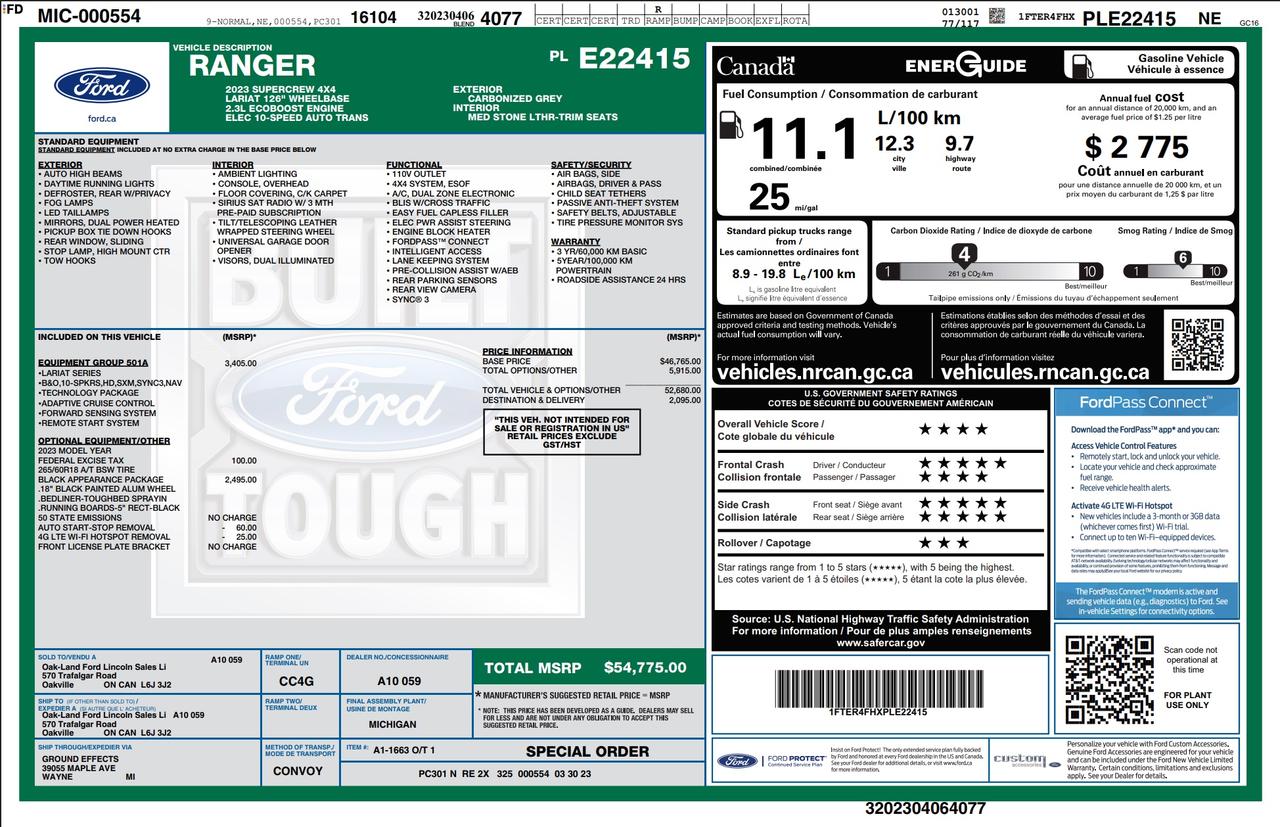 2023 Ford Ranger Lariat 501A HIGH|BLACK APPEARANCE PK|WHLS 18 BLACK Photo
