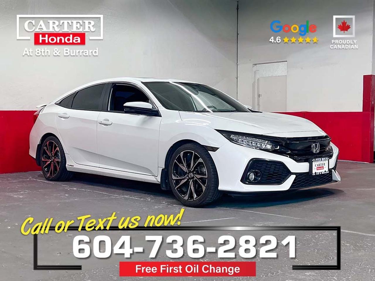 ONE OWNER | LOCALLY DRIVEN | LOW KILOMETERS

KEY FEATURES
1.5-litre, 16-valve, Direct Injection, DOHC, Turbocharged 4-cylinder, 205 horsepower @ 5700 rpm and 192 lb.-ft. of torque @ 21005000 rpm, exclusively a short-throw 6-speed manual transmission, Sport Mode button that adjusts throttle response, steering weight, and firms up the suspension dampers, helical limited-slip differential (LSD) to improve traction and cornering, 18-inch 10-spoke alloy wheels with a model-exclusive two-tone finish, larger front brakes and stiffer front and rear stabilizer bars, Si-branded sport bucket seats with red stitching, 7-inch Display Audio system featuring Apple CarPlay and Android Auto, 10-speaker premium audio system, heated front seats, dual-zone automatic climate control, and a wireless charging zone,  Signature center-mounted polygonal exhaust finisher and a model-specific decklid spoiler. 

Why Purchase Your Vehicle from Carter Honda?

- Your first oil change is on us
- Guaranteed 2 keys, full tank of gas, tire & rim protection for 1 year
- A truly customer-first vehicle buying experience
- Proudly exceeding customer expectations for over 50 years
- Honda Certified Used Vehicles: 7-Day or 1,000 km Exchange
- Used Vehicles (Non-Honda, Non-Certified): 5-Day or 500 km Exchange
- 4.6-star Google rating based on 3,200+ customer reviews
- Large selection of quality vehicles across popular makes and models
- CARFAX vehicle history reports available on most vehicles
- Rigorous 143-point vehicle inspection for added peace of mind
- Fast approvals with financing options for most credit situations
- We welcome trade-ins and offer competitive market value
- Multilingual staff available to assist in multiple languages

Were here to help you drive the vehicle you want, the vehicle you deserve!

QUESTIONS? GREAT! WEVE GOT ANSWERS!
CALL OR TEXT US NOW! (604) 736-2821
(Doc. Fee: $795.00 | Dealer Code: 1100)
