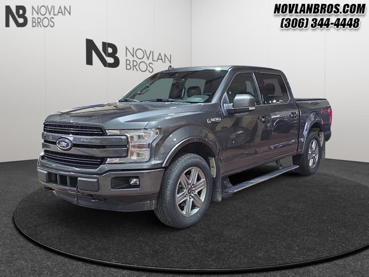 <b>Sunroof, Navigation, DVD Player, Heated Seats, Reverse Sense System!</b><br> <br> Check out our great inventory of pre-owned vehicles at Novlan Brothers!<br> <br>The Ford F-Series is the best-selling vehicle in Canada for a reason. Its simply the most trusted pickup for getting the job done. This 2019 Ford F-150 is for sale today in Paradise Hill.<br> <br>The perfect truck for work or play, this versatile Ford F-150 gives you the power you need, the features you want, and the style you crave! With high-strength, military-grade aluminum construction, this F-150 cuts the weight without sacrificing toughness. The interior design is first class, with simple to read text, easy to push buttons and plenty of outward visibility.<br> <br>This Crew Cab 4X4 pickup has 135,102 km. Its Grey in colour. It has a 10 Speed Automatic transmission and is powered by a 325HP 2.7L V6 Cylinder Engine. <br> <br> Our F-150s trim level is Lariat. This luxurious Ford F-150 Lariat comes loaded with premium features such as leather heated and cooled seats, body coloured exterior accents, a proximity key with push button start, dynamic hitch assist and Ford Co-Pilot360 that features pre-collision assist, automatic emergency braking and rear parking sensors. Enhanced features also includes unique aluminum wheels, SYNC 3 with enhanced voice recognition featuring Apple CarPlay and Android Auto, FordPass Connect 4G LTE, power adjustable pedals, a powerful audio system with SiriusXM radio, cargo box lights, a smart device remote engine start, dual zone climate control and a handy rear view camera to help when backing out of tight spaces. This vehicle has been upgraded with the following features: Sunroof, Navigation, DVD Player, Heated Seats, Reverse Sense System, Rear View Camera, Remote Engine Start.<br> To view the original window sticker for this vehicle view this <a href=http://www.windowsticker.forddirect.com/windowsticker.pdf?vin=1FTEW1EP8KFC70237 target=_blank>http://www.windowsticker.forddirect.com/windowsticker.pdf?vin=1FTEW1EP8KFC70237</a>. <br/><br> <br>To apply right now for financing use this link: <a href=http://novlanbros.com/credit/ target=_blank>http://novlanbros.com/credit/</a><br> <br/>Payments from <b>$559.72</b> monthly with $0 down for 84 months @ 8.99% APR O.A.C. ( Plus applicable taxes - Plus applicable fees ). See dealer for details. <br><br>The Novlan family is owned and operated by a third generation and committed to the values inherent from our humble beginnings.<br> Come by and check out our fleet of 20+ used cars and trucks and 80+ new cars and trucks for sale in Paradise Hill.  o~o