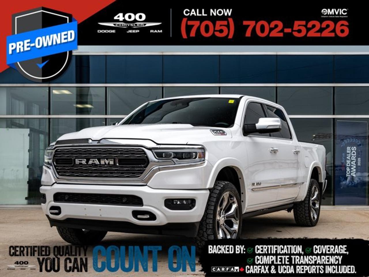 Turn heads and take your driving experience to the next level with this fully loaded 2020 RAM 1500 Limited Crew Cab 4x4. This premium truck combines rugged capability with high-end luxury, featuring a powerful and efficient 3.0L V6 turbocharged diesel engine paired with an 8-speed automatic transmission for smooth, confident performance. Inside, youre treated to a refined black leather interior with heated and ventilated seats, a massive 12-inch touchscreen navigation system, and a customizable digital cluster display. Equipped with advanced safety features like adaptive cruise control, forward collision warning, blind-spot monitoring, and lane keep assist, this truck is as smart as it is strong. The air suspension ensures a smooth ride, while the panoramic sunroof, 22-inch polished aluminum wheels, and trailer brake control add both style and functionality. Whether youre towing, commuting, or cruising in comfort, this RAM 1500 Limited delivers it all in one impressive package.