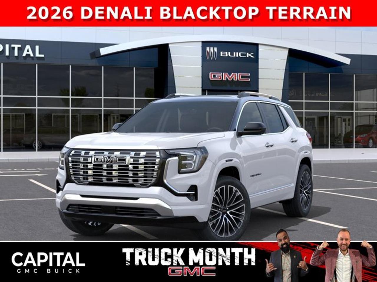 ALL-NEW 2026 GMC Terrain DENALI W/ BLACKTOP PACKAGE! It is fully loaded with Heated and Cooled Leather Seats, UPGRADED WHEELS, 360 CAM, Handsfree Liftgate, Panoramic Sunroof, Heated Rear Seats, Remote Start, Rear Camera Mirror, 15 diagonal GMC Premium Touchscreen, Wireless Charging, Adaptive Cruise Control, Power Sunroof, Heated Steering, Trailering Package, and so much more... Call now!!Ask for the Internet Department for more information or book your test drive today! Text 825-445-0521 for fast answers at your fingertips!AMVIC Licensed Dealer - Licence Number B1044900Disclaimer: All prices are plus taxes and include all cash credits and loyalties. See dealer for details. AMVIC Licensed Dealer # B1044900