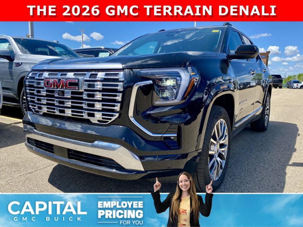 Check out this 2026 GMC TERRAIN Denali... Fully equipped with all the best options like Heated and Cooled Seats, Heated Steering, 360 CAM, Remote Start, 360 CAM, Apple Carplay / Android Auto, Heated Rear Seats, Panoramic Sunroof, and so much more... CALL NowAsk for the Internet Department for more information or book your test drive today!AMVIC Licensed Dealer - Licence Number B1044900