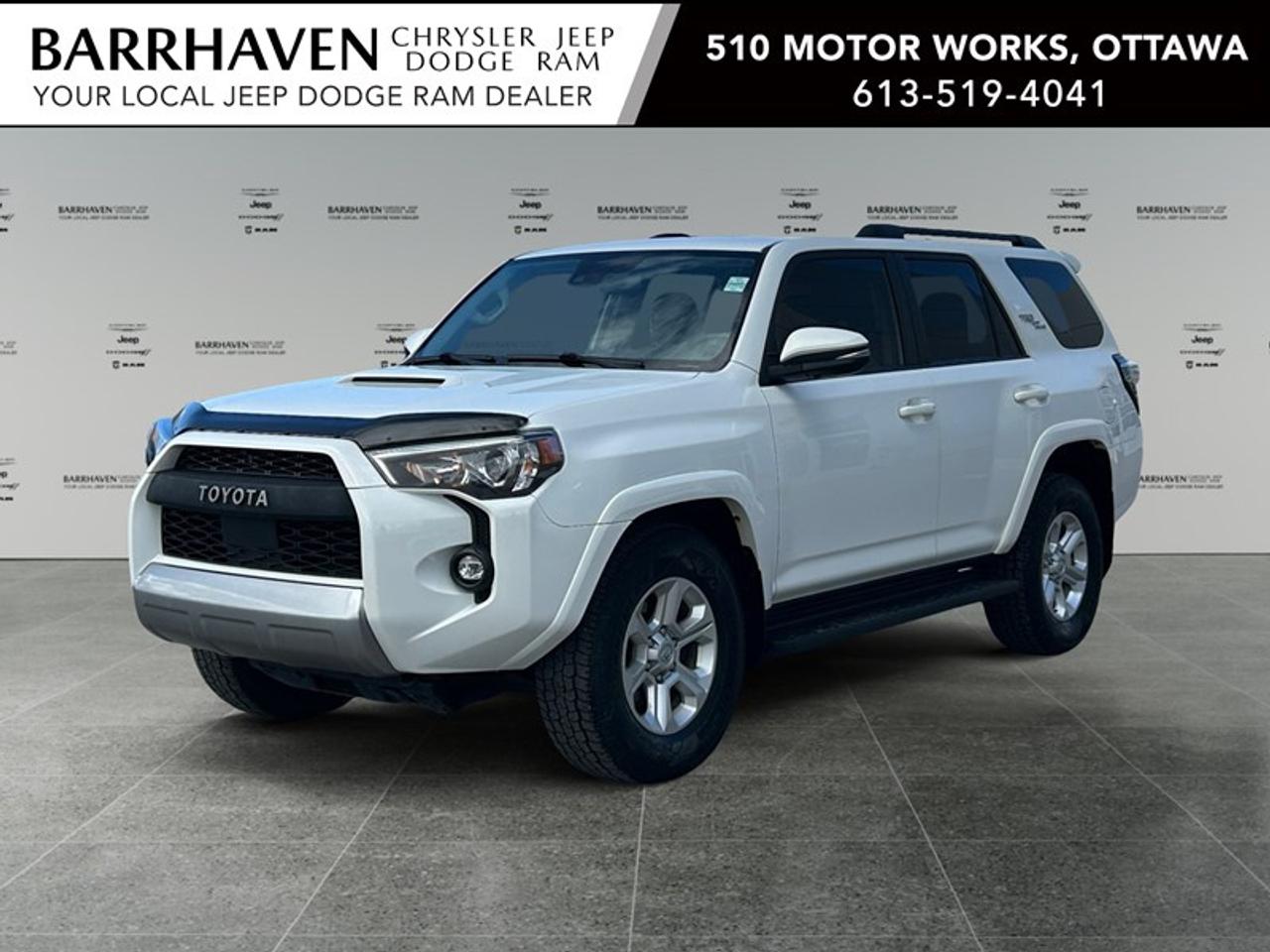 The 2021 Toyota 4Runner in a stunning White finish, paired with its 4x4 drivetrain, is built for exhilarating handling and adventure. This robust SUV seamlessly merges rugged capability with modern style. The exterior captures attention with practical running boards and sleek alloy wheels, ensuring you look good whether in the city or off the beaten path. Inside, the 4Runner promises comfort with heated front seats and a leatherette door trim insert, providing an inviting atmosphere. Smart device integration and a leather steering wheel further enhance the driving experience. Technologically advanced, the 4Runner is equipped with a backup camera, satellite radio, and Bluetooth connection, complimented by adaptive cruise control for safer long drives. Safety and driver assistance are top-notch, with features like lane assist and brake assist keeping you secure on all your journeys. If you live for outdoor escapades or need a reliable and stylish family vehicle, the 2021 Toyota 4Runner 4WD is your ideal match. Contact our dealership today to learn more about this versatile SUV. FREE CARFAX, NO ADMIN FEES, NON SMOKER, CERTIFIED PRICE PLUS TAX ONLY!!