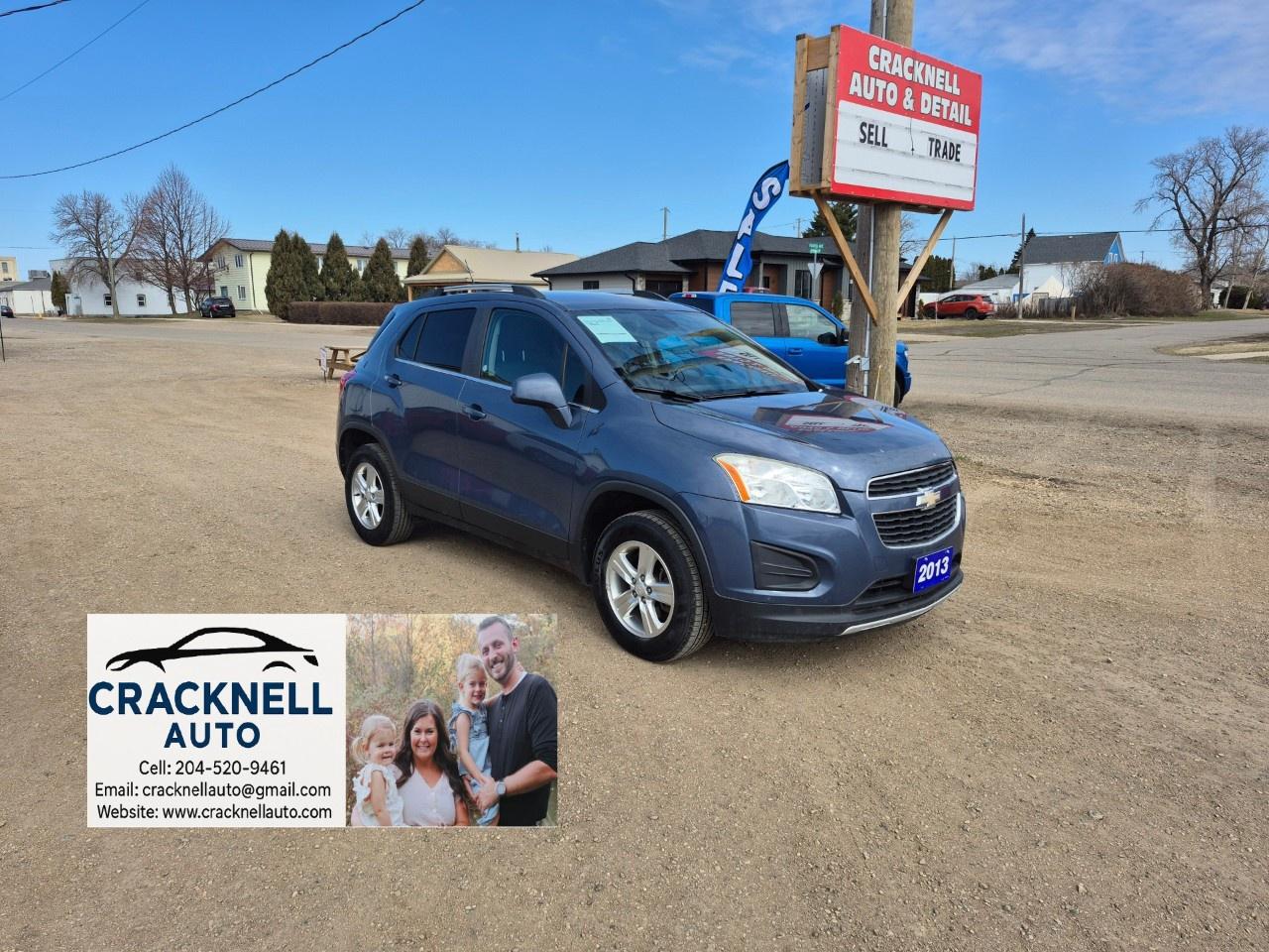 <p>2013 Chevrolet Trax AWD - Clean Title/Safetied </p><p><span style=color:rgb( 15 , 15 , 15 )>﻿Located in Carberry, but capable of bringing to Brandon. Priced to Sell! Carfax Available, excellent condition.</span></p><ul><li><p>16" Aluminum Wheels</p></li><li><p>Remote Start</p></li><li><p>Rearview Camera</p></li><li><p>Keyless Entry and Push Button Start</p></li><li><p>Power Driver Seat</p></li><li><p>Chevrolet MyLink 7" Touchscreen</p></li><li><p>Apple CarPlay & Android Auto Compatibility</p></li><li><p>Bluetooth Connectivity</p></li><li><p>OnStar with 4G LTE Wi-Fi Hotspot</p></li><li><p>USB Ports</p></li><li><p>60/40 Split-Folding Rear Seats</p></li><li><p>Roof Rails</p></li><li><p>Heated Side Mirrors</p></li></ul><p>Trades Welcome / delivery available.</p><p>Call/Text<u> 204-520-9461</u></p><p>Dealer #5905</p><p>Treaty cards accepted - 7 Day insurances available meaning you can drive home the same day even if MPI is closed (good for weekends and after hours)</p>