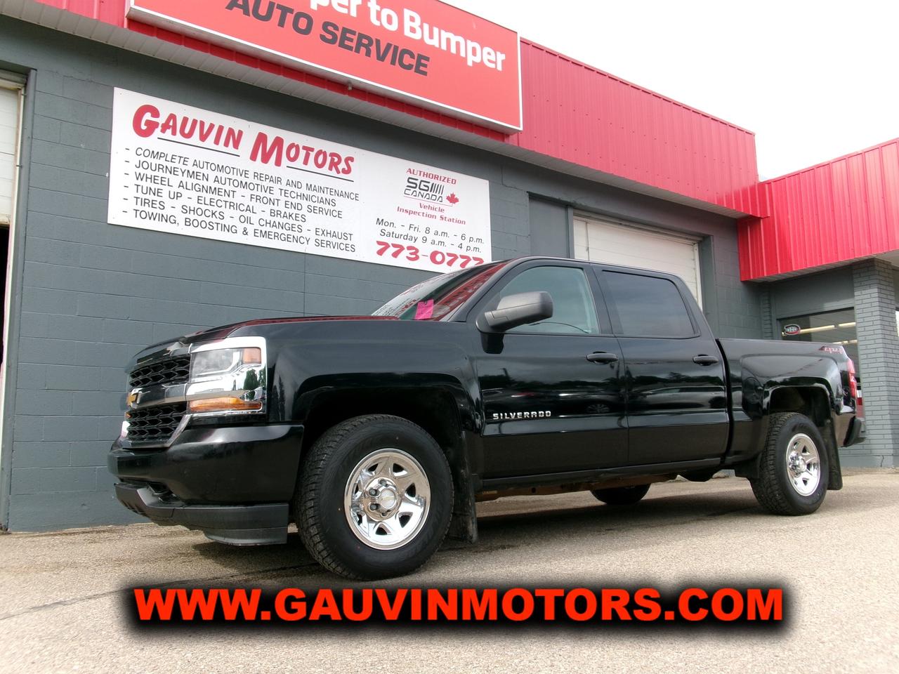 **Get Ready to Hit the Road with Gauvin Motors Limited!** 

Discover the perfect blend of power and comfort with this **2018 Chevy Silverado 1500 WT**!

 **Key Features:**
- **4x4 Crew Cab**: Ready for any adventure!
- **Economical & Powerful**: 5.3L V8 engine with 355 hp
- **Smooth Driving**: Six-speed automatic transmission
- **Well-Equipped**:
  - Air-conditioning for those hot summer days
  - Tilt steering & cruise control for a comfortable ride
  - Power windows, locks, and mirrors for convenience
  - Spray-in box liner and tinted glass for added functionality
  - Bluetooth connectivity for hands-free calls and streaming
  - Integrated trailer brake control with tow package
  - Comfortable 40/20/40 split bench front seat with fold-down armrest
  - AM/FM/MP3/Streaming sound system for your favorite tunes

 **Fully Inspected and Serviced**: Includes four new ball joints, fresh wheel alignment, and a brand new set of tires,  ensuring youre ready to hit the road with confidence!
 **Color**: Sleek and stylish in Black 
 **Price**: Only **$17,995**! Trades are welcome!

Dont miss out on this incredible opportunity! Visit Gauvin Motors Limited in Swift Current today and make this stunning Silverado yours!

 **Contact us now to schedule a test drive!**      Unit # 26T054  DL # 305995