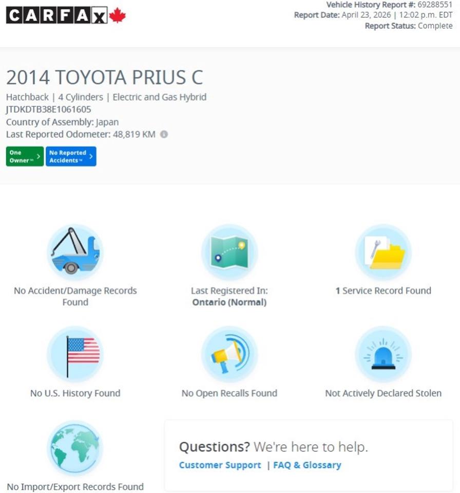 2014 Toyota Prius c Technology Photo