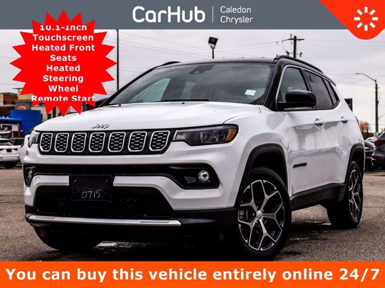 Excellent PriceNo Accidents,Certified Pre-Owned,<p>Tried-and-true, this 2024 Jeep Compass Limited 4x4 10.1Display Heated Front Seats Remote Start 18Alloy Rims makes room for the whole team. Side Impact Beams, Selec-Terrain ABS And Driveline Traction Control, Rear Cross-Path Detection, Rear Child Safety Locks, ParkView Backup Camera.Our advertised prices are for consumers (i.e. end users) only.</p><p> </p><p>This vehicle is in excellent condition and has passed a multi point inspection. Vehicle detailed.</p><p> </p><p> </p><p>Know the Jeep Compass Limited 4x4 is Protecting Your Most Precious Cargo <br />ParkSense Rear Parking Sensors, Outboard Front Lap And Shoulder Safety Belts -inc: Rear Centre 3 Point, Height Adjusters and Pretensioners, Low Tire Pressure Warning, Forward Collision Warning w/Active Braking, Electronic Stability Control (ESC) And Roll Stability Control (RSC), Dual Stage Driver And Passenger Seat-Mounted Side Airbags, Dual Stage Driver And Passenger Front Airbags, Driver Monitoring-Alert, Driver Knee Airbag, Curtain 1st And 2nd Row Airbags, Collision Mitigation-Front, Blind Spot Detection Blind Spot, Airbag Occupancy Sensor, Active Lane Management Lane Keeping Assist, Active Lane Management Lane Departure Warning.</p><p> </p><p>Loaded with Additional Options</p><p>Leather</p><p>Heated front Seats</p><p>Remote Start System</p><p>4G LTE Wi-Fi Hot Spot</p><p>10.1 Touchscreen Display</p><p>ParkView Backup Camera</p><p>Blind Spot Detection Blind Spot</p><p>Bluetooth Wireless Phone Connectivity</p><p>Heated Leather/Metal-Look Steering Wheel</p><p>Dual Zone Front Automatic Air Conditioning</p><p>Active Lane Management Lane Keeping Assist</p><p>Active Lane Management Lane Departure Warning</p><p>10-Way Power Driver Seat -inc: Power Recline, Height Adjustment, Fore/Aft Movement, Cushion Tilt and Power 2-Way Lumbar Support, Hands-Free Phone Communication,</p><p> </p><p>Drive Happy with CarHub<br />*** All-inclusive, upfront prices -- no haggling, negotiations, pressure, or games</p><p>*** Purchase or lease a vehicle and receive a $1000 CarHub Rewards card for service</p><p>*** Purchase this vehicle fully online on CarHub websites</p><p> </p><p>Transparency Statement<br />USED VEHICLES: Online prices and payments are for finance purchases -- please note there is a $850 safety certification fee. if not Certified, then as per OMVIC Regulations the vehicle is deemed to be not drivable and Not Certified. Cash purchases for used vehicles have a $2,350 surcharge which includes the safety certification (the finance price + $2,350). NEW VEHICLES: New financed vehicles are subject to an $ 850 Processing Fee. New cars priced at over $100,000 including add-ons or accessories are subject to the additional federal luxury tax. While every effort is taken to avoid errors, technical or human error can occur, so please confirm vehicle features, options, materials, and other specs with your CarHub representative. This can easily be done by calling us or by visiting us at the dealership. CarHub used vehicles come standard with 1 key. If we receive more than one key from the previous owner, we include them with the vehicle. Additional keys may be purchased at the time of sale. Ask your Product Advisor for more details. Payments are only estimates derived from a standard term/rate on approved credit. Terms, rates and payments may vary. Prices, rates and payments are subject to change without notice. Please see our website for more details.</p>