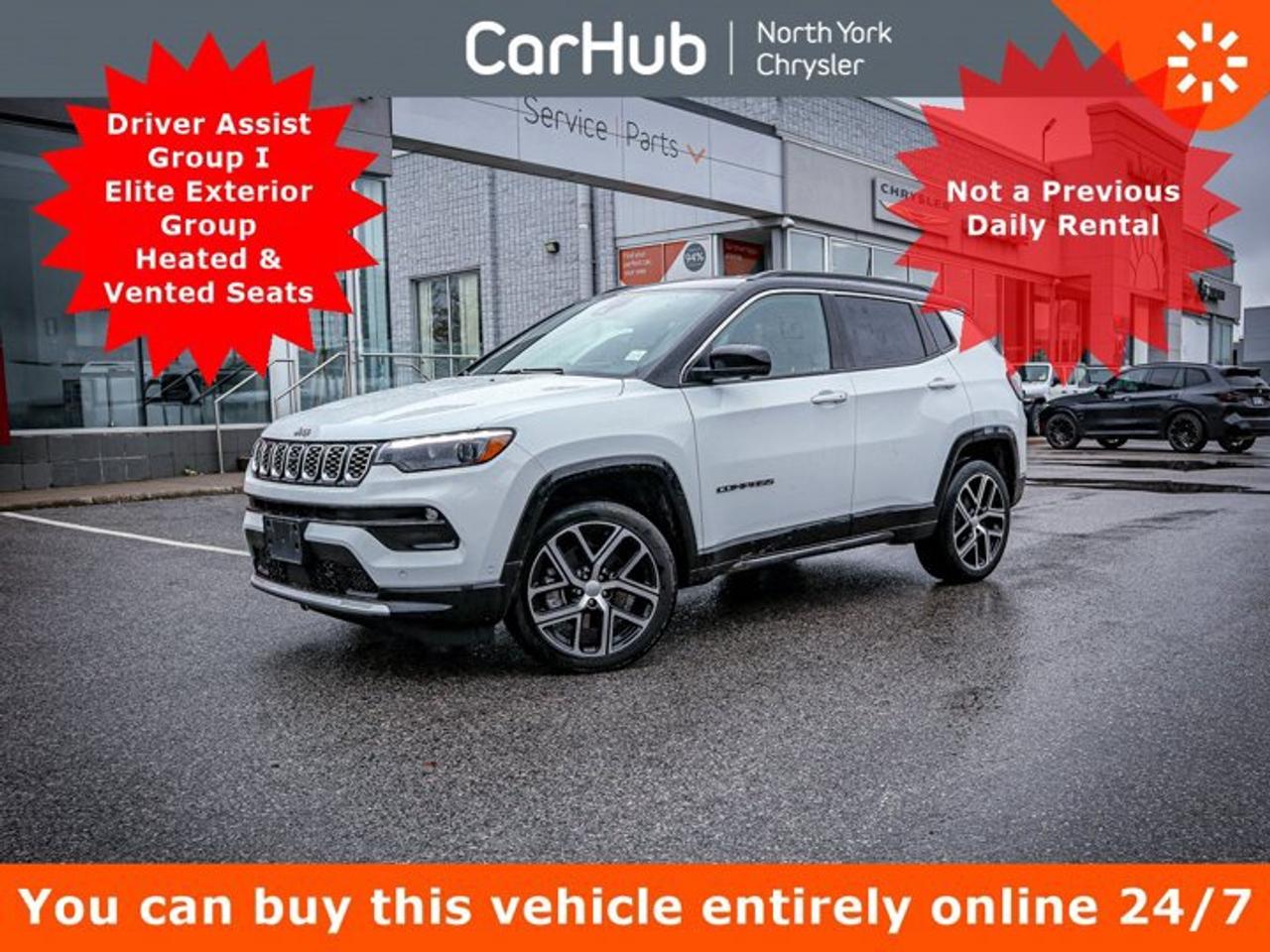 <p> Only 18,105 Miles! This Jeep Compass delivers a Intercooled Turbo Regular Unleaded I-4 2.0 L/122 engine powering this Automatic transmission. WHEELS: 19 X 7.5 PAINTED DIAMOND CUT ALUMINUM, TWO-TONE PAINT W/GLOSS BLACK ROOF, TRANSMISSION: 8-SPEED AUTOMATIC  (STD). <p>This Jeep Compass Comes Equipped with These Options <br /> QUICK ORDER PACKAGE 29G LIMITED  -inc: Engine: 2.0L DOHC I-4 DI Turbo w/ESS, Transmission: 8-Speed Automatic , TIRES: 235/45R19 BSW AS, RADIO: UCONNECT 5 NAV W/10.1 DISPLAY, ENGINE: 2.0L DOHC I-4 DI TURBO W/ESS  (STD), ELITE EXTERIOR GROUP  -inc: For SiriusXM Info, Call 888-539-7474, For Details, Visit DriveUconnect.com, Hands-Free Phone Communication, Power 2-Way Passenger Lumbar Adjust, GPS Navigation, SiriusXM w/360L On-Demand Content, Premium LED Fog Lamps, LED Low/Highbeam Projector Headlamps, Connected Travel & Traffic Services, Tires: 235/45R19 BSW AS, Diamond Black Door Cladding, Alexa Built-In, Power 8-Way Adjustable Front Seats, Diamond Black Fascias, Reversible Carpet/Vinyl Cargo Mat, Disassociated Touchscreen Display, HD Radio, Premium Taillamps, Foot Activated Open N Go Liftgate, Diamond Black Exterior Sill, Wheels: 19 x 7.5 Painted Diamond Cut Aluminum, Driver Seat w/Memory Setting, Power Liftgate, Diamond Black Wheel Flares, 10.25 Colour Display, Radio: Uconnect 5 Nav w/10.1 Display, DRIVER ASSIST GROUP I  -inc: Adaptive Cruise Control w/Stop & Go, Active Driving Assist System, Parallel & Perpendicular Park/Unpark, 360 Degree Surround View Camera System, Wireless Charging Pad, Traffic Sign Recognition, 10.25 Colour Display, ParkSense Front & Rear Park Assist, BRIGHT WHITE, BLACK, PREMIUM LEATHER-FACED BUCKET SEATS  -inc: Front Ventilated Seats, BLACK, Vinyl Door Trim Insert. </p> <p>Drive Happy with CarHub<br>*** All-inclusive, upfront prices -- no haggling, negotiations, pressure, or games*** Purchase or lease a vehicle and receive a $1000 CarHub Rewards card for service.  *** Purchase this vehicle fully online on CarHub websites</p> <p>Transparency Statement<br>USED VEHICLES:Online prices and payments are for finance purchases  please note there is a $850 safety certification fee. if not Certified, then as per OMVIC Regulations the vehicle is deemed to be not drivable and Not Certified. Cash purchases for used vehicles have a $2,350 surcharge which includes the safety certification (the finance price + $2,350).NEW VEHICLES:New financed vehicles are subject to an $ 850 Processing Fee. New cars priced at over $100,000 including add-ons or accessories are subject to the additional federal luxury tax.While every effort is taken to avoid errors, technical or human error can occur, so please confirm vehicle features, options, materials, and other specs with your CarHub representative. This can easily be done by calling us or by visiting us at the dealership. CarHub used vehicles come standard with 1 key. If we receive more than one key from the previous owner, we include them with the vehicle. Additional keys may be purchased at the time of sale. Ask your Product Advisor for more details. Payments are only estimates derived from a standard term/rate on approved credit. Terms, rates and payments may vary. Prices, rates and payments are subject to change without notice. Please see our website for more details.</p>