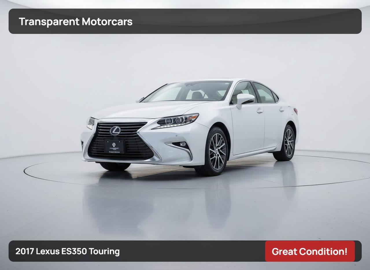 Transparent Motorcars is pleased to offer this beautiful 2017 Lexus ES350 Touring With 95,597kms, Great Condition! It Features 268 Horsepower 3.5L V6 Engine Paired With 6-Speed Automatic Transmission, TOURING PACKAGE, Power Telescopic Steering Wheel, Power Tilt Steering, Power Rear Window Sunshade, Power Rear Window Sunshade, Woodgrain Trim, Leather Seat Surfaces, Heated Steering Wheel, Blind Spot Monitor, Single In-Dash DVD Driver Seat Memory, Rear Cross Traffic Alert, Woodgrain Leather Wrapped Steering Wheel, Remote Touch Interface, Navigation System, LED Headlamps - High Beam, Auto Levelling Headlamps And Much More! <br/> <br/> <br/> Stock# G000258L Dealer # 50276 <br/> <br/> <br/> $995 Documentation Fee <br/> <br/> <br/> 3 Month Warranty Will Be Provided <br/> <br/> <br/> This vehicle has undergone a comprehensive 110-point inspection at our state-of-the-art service facility, covering: Powertrain, Suspension, Tire Tread Depth ,Brake Condition ,All Electrical Components <br/> <br/> <br/> *Each vehicle comes with a limited warranty for your peace of mind. <br/> <br/> <br/> *Free, full CARFAX Vehicle History Report available upon request. <br/> <br/> <br/> *We are a 5-star rated Google dealership, trusted by our customers. <br/> <br/> <br/> *Thousands of satisfied customers  we invite you to join our automotive family! <br/> <br/> <br/> *Complimentary pick-up service from the airport, ferry terminal, or SkyTrain station is available. <br/> <br/> <br/> *For details on our refund and buyback policy, please contact our team directly. <br/> <br/> <br/> At our dealership, we pride ourselves on building lasting relationships with our customers. Were not just a one-time dealer  we are committed to being your trusted partner for all your vehicle needs, now and in the future. From your initial purchase to ongoing service, we aim to exceed expectations every step of the way. <br/>